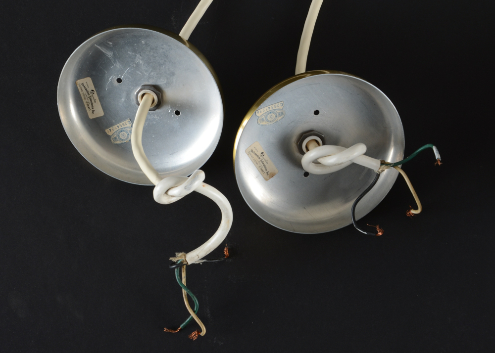 Pair of Brass and Opaline Hanging Lamps