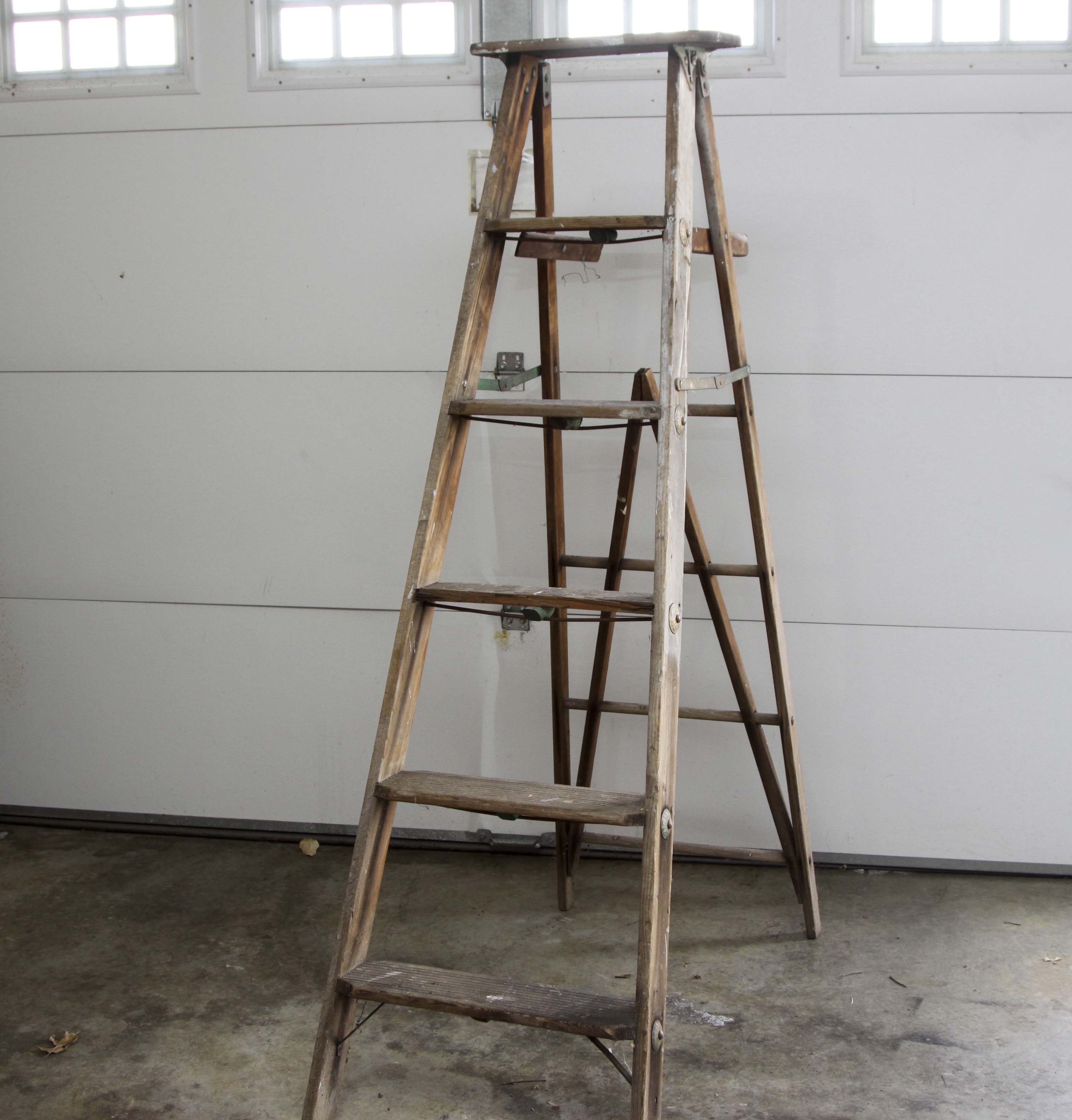 Vintage Six-Foot Folding Wood Ladder