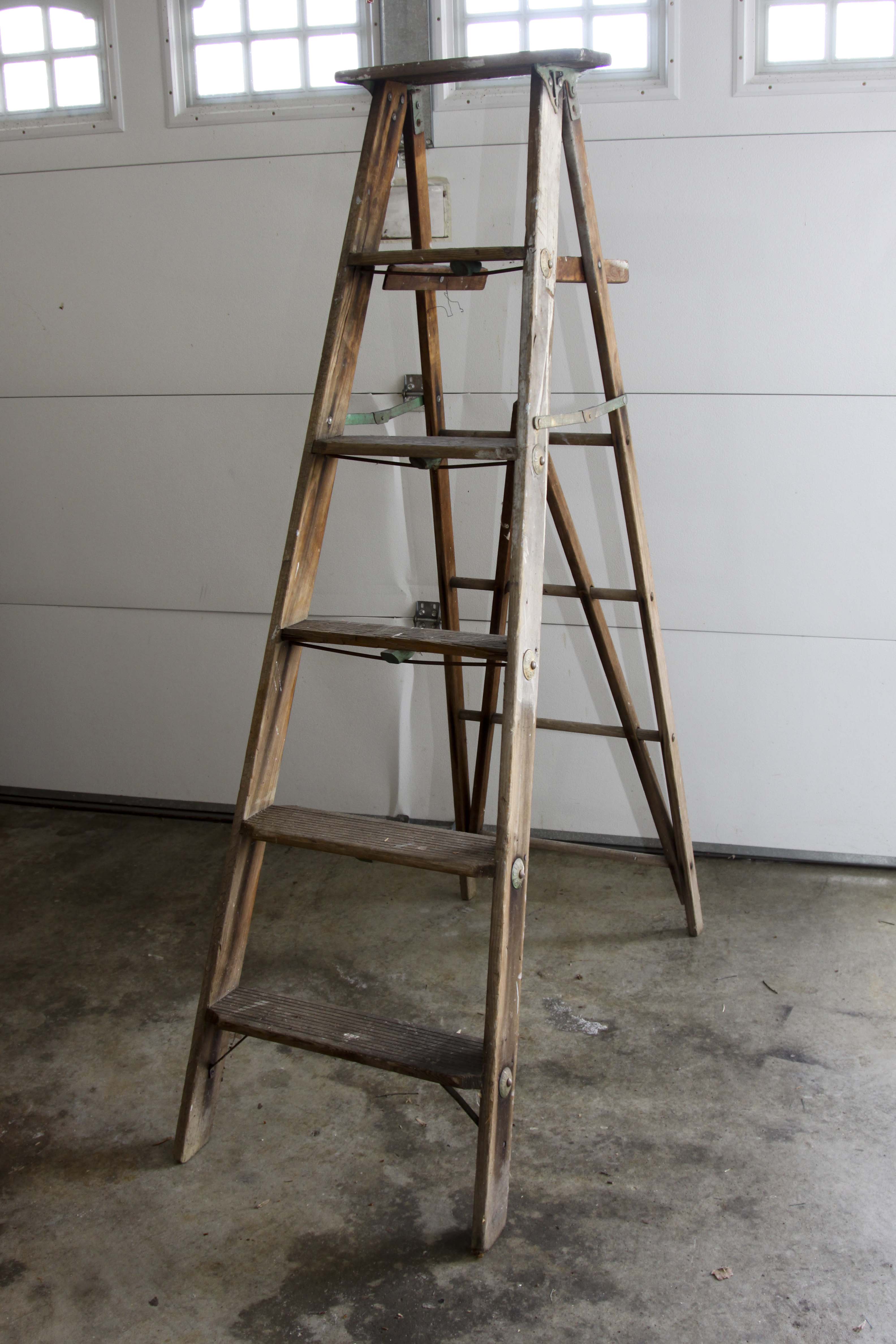 Vintage Six-Foot Folding Wood Ladder