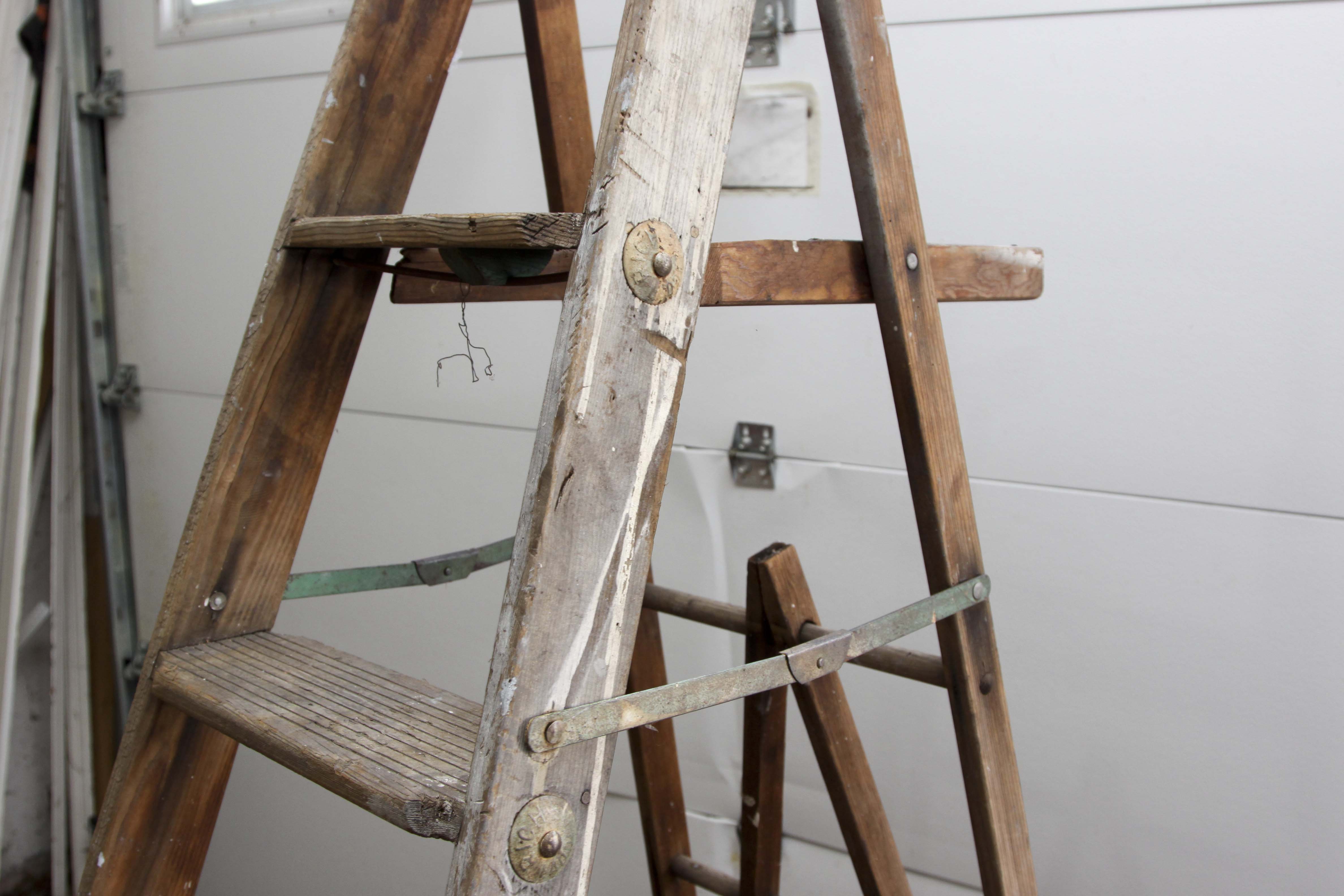 Vintage Six-Foot Folding Wood Ladder