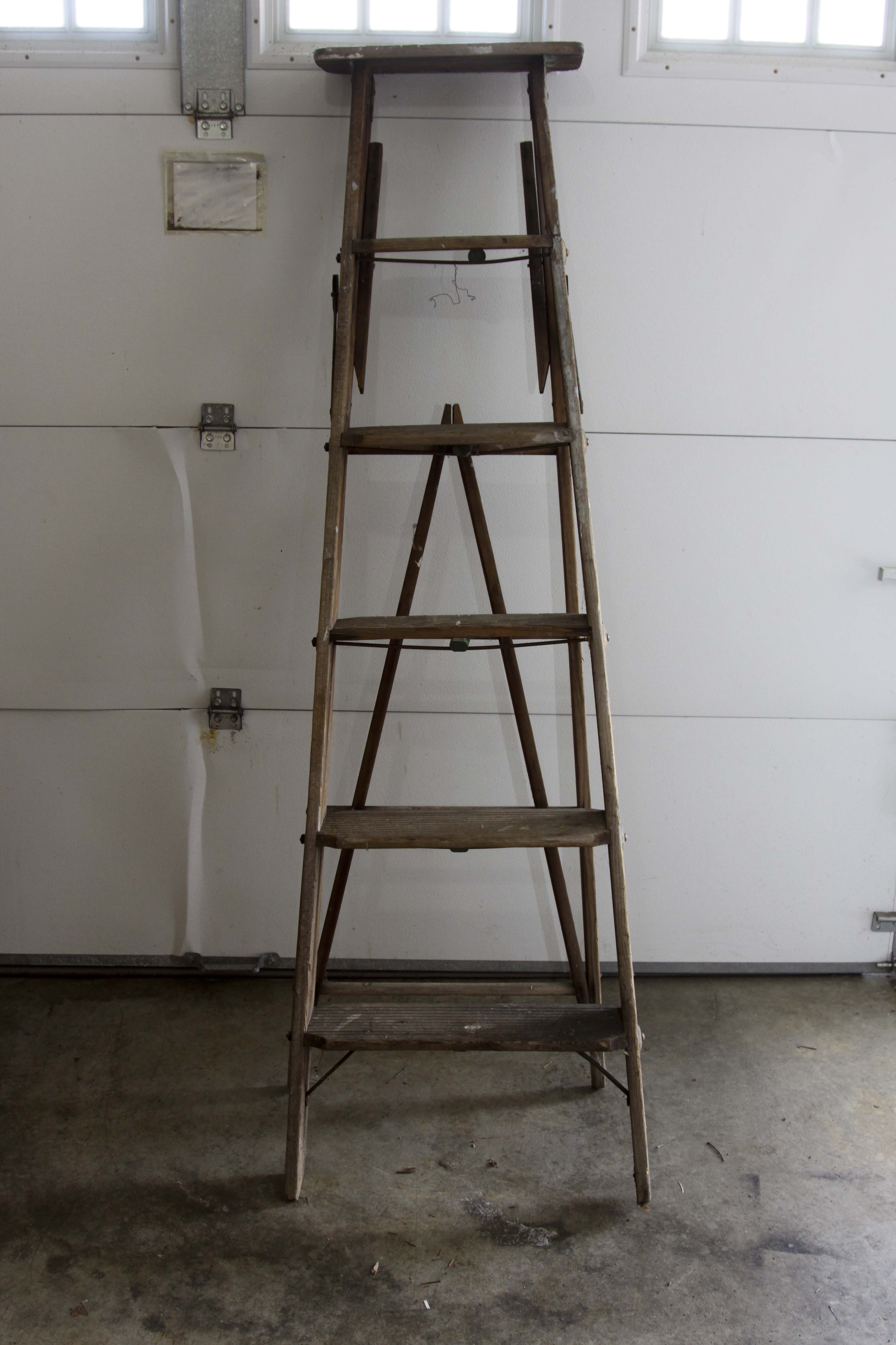 Vintage Six-Foot Folding Wood Ladder