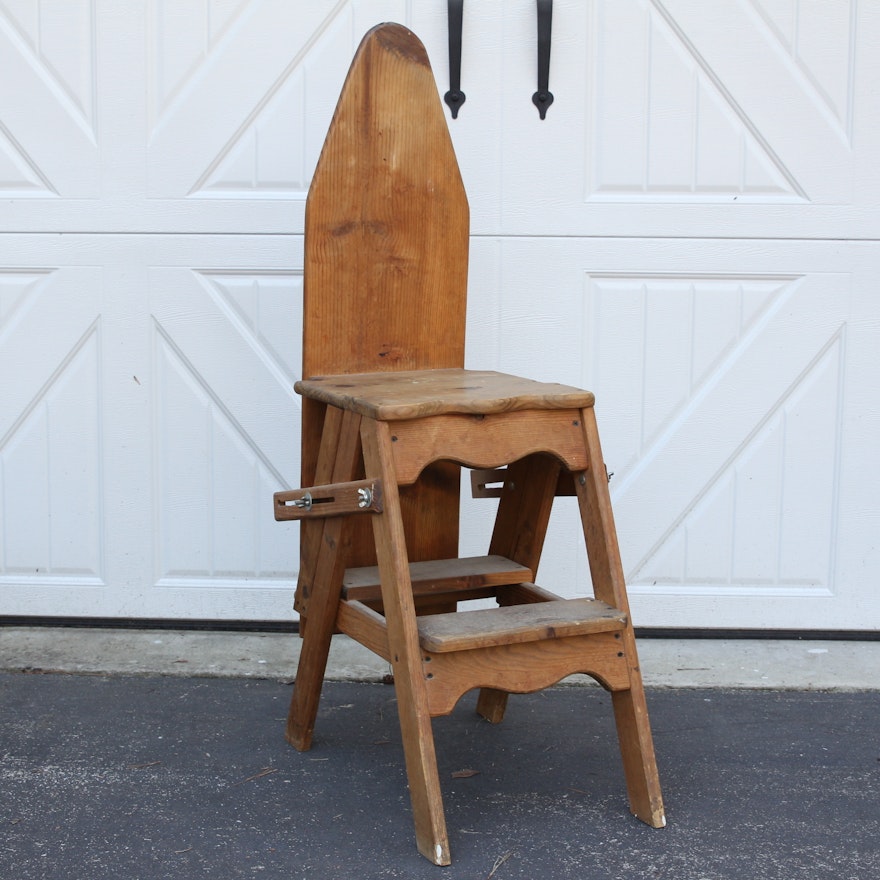 Vintage Amish Wood Ironing Board Ladder Chair