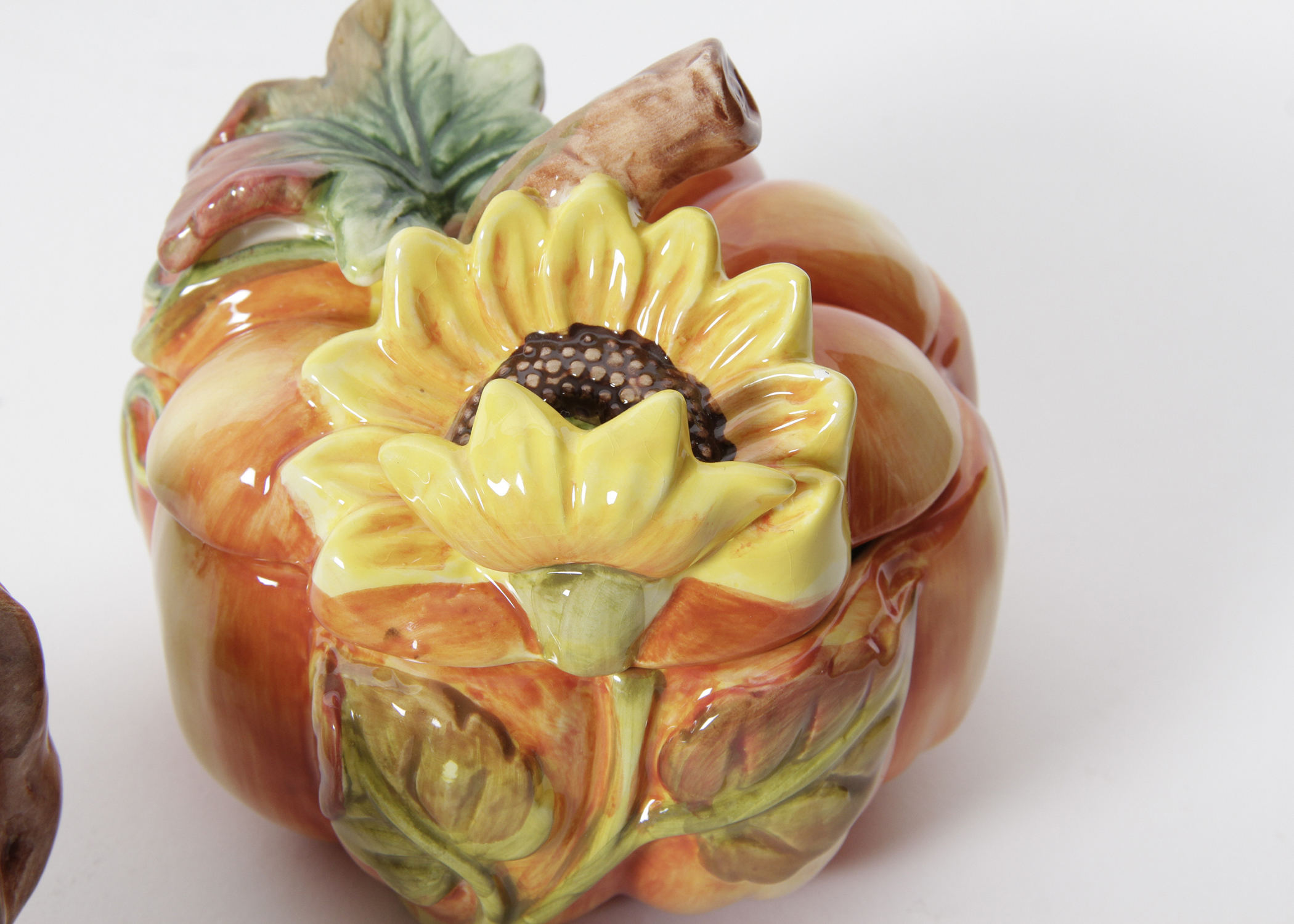 Ceramic Pumpkin Tea Set with William Sonoma Pumpkin Dish