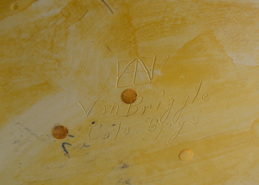 Van Briggle Pottery Art Nouveau Style Center Bowl and Figural Flower Frog