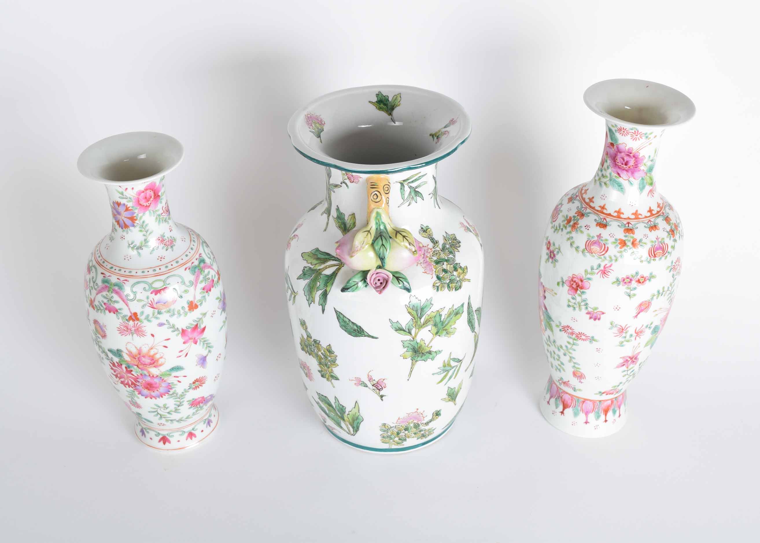 Three Hand Painted Asian Style Vases