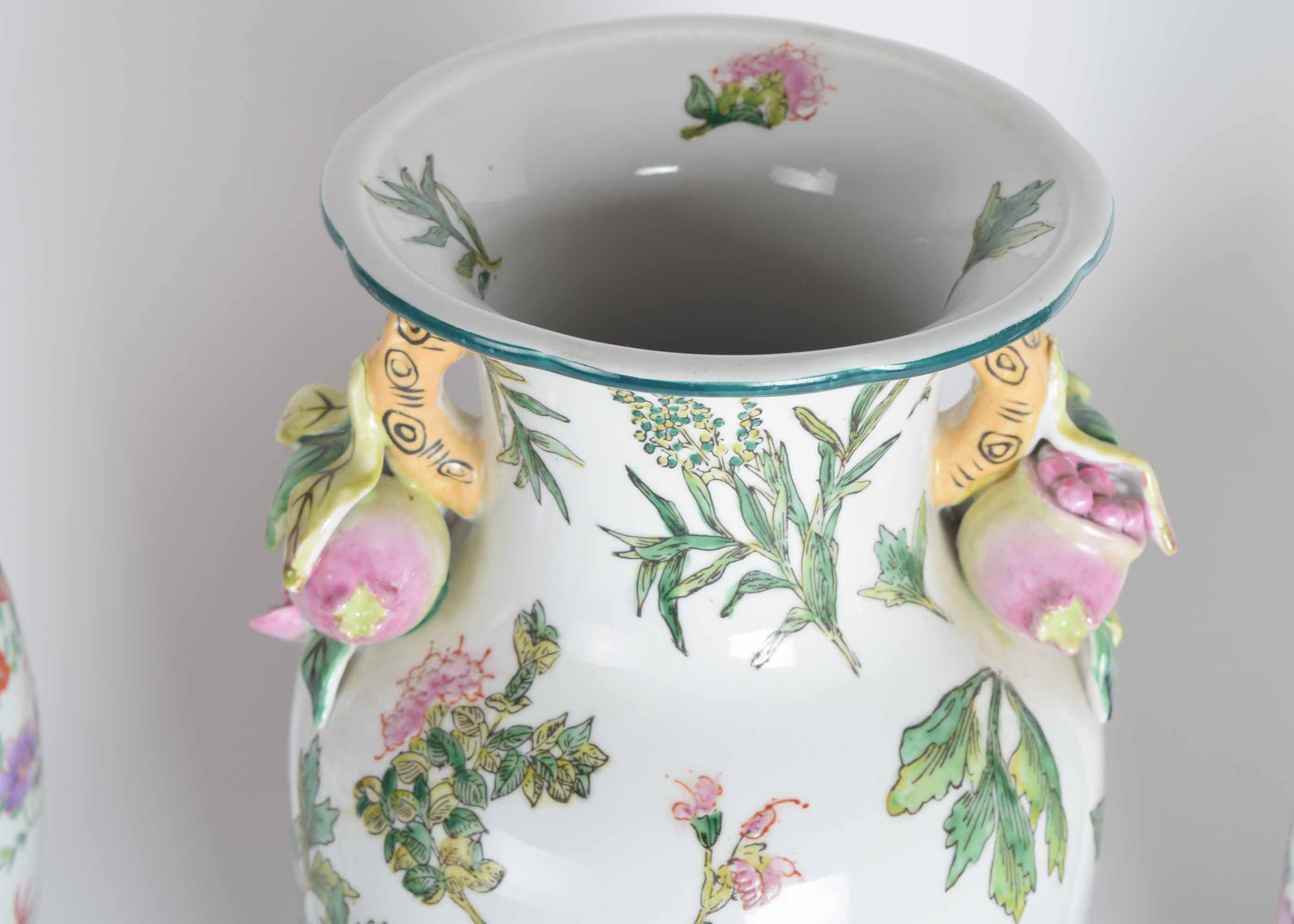 Three Hand Painted Asian Style Vases