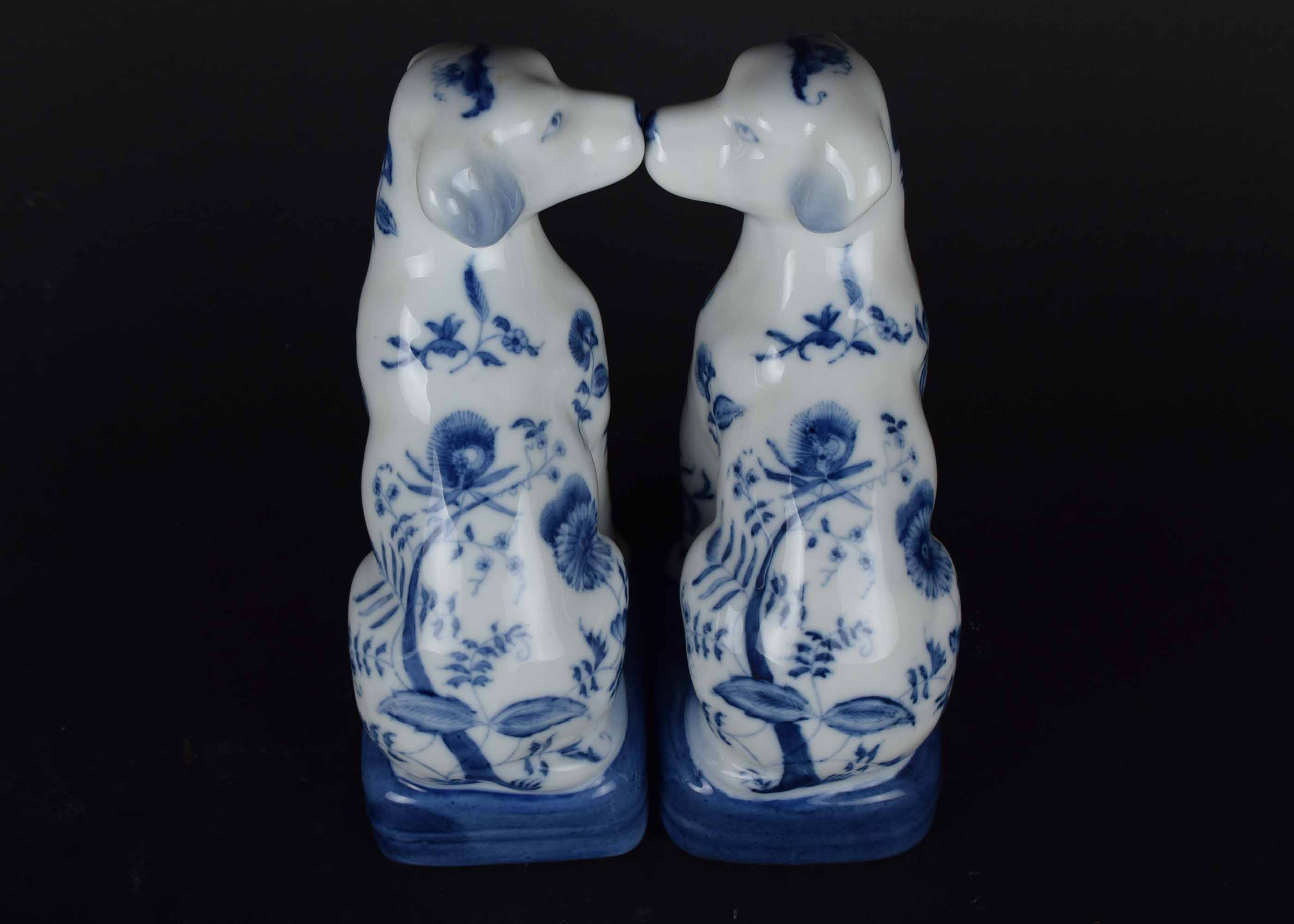 Vintage Asian Blue and White Staffordshire Style Porcelain Dogs