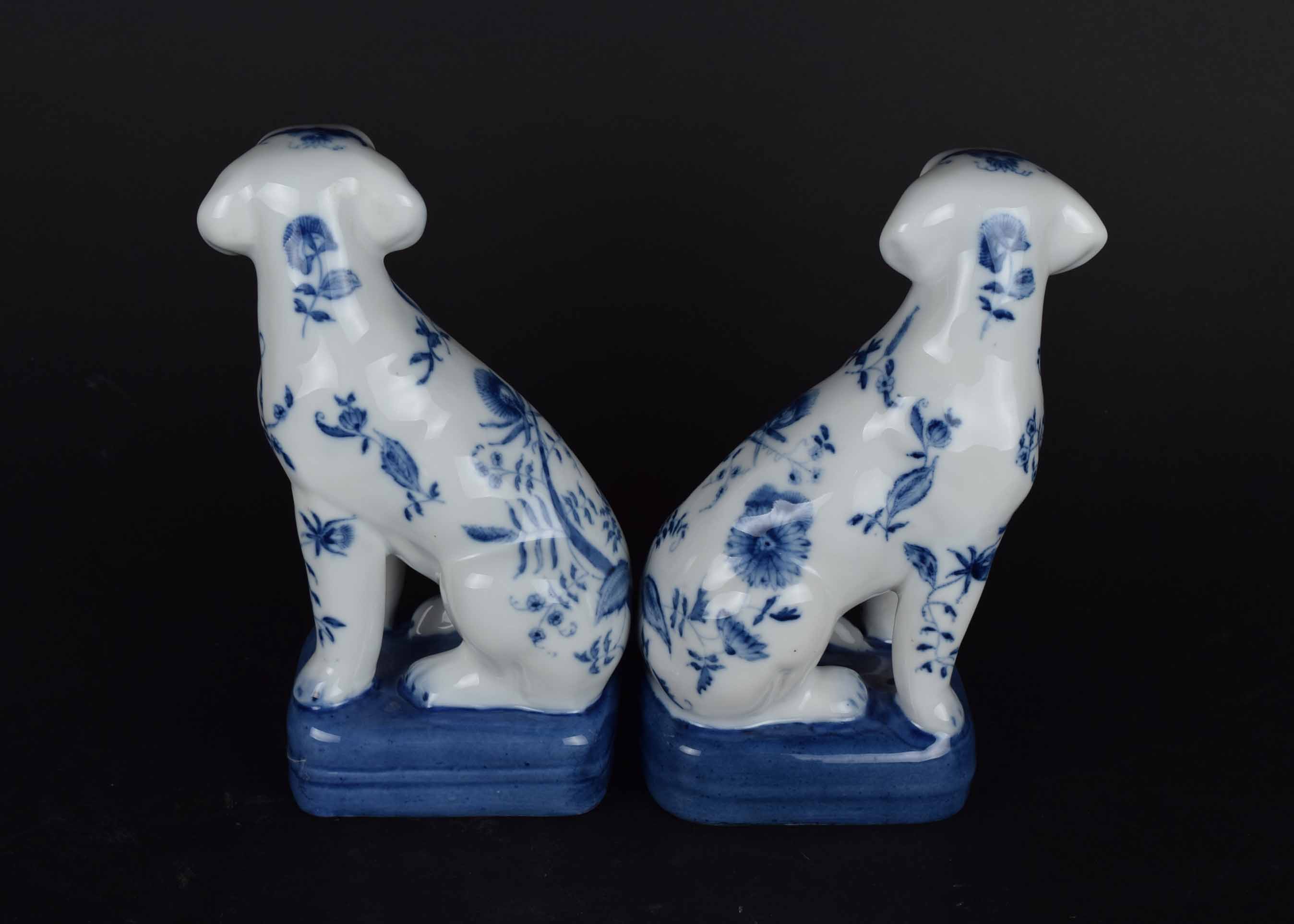 Vintage Asian Blue and White Staffordshire Style Porcelain Dogs