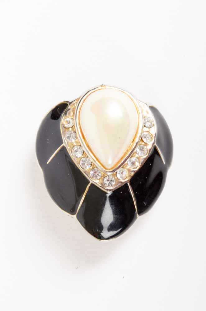 Costume Jewelry Set of Black Glass Beads and Faux Pearl Necklace and Earrings