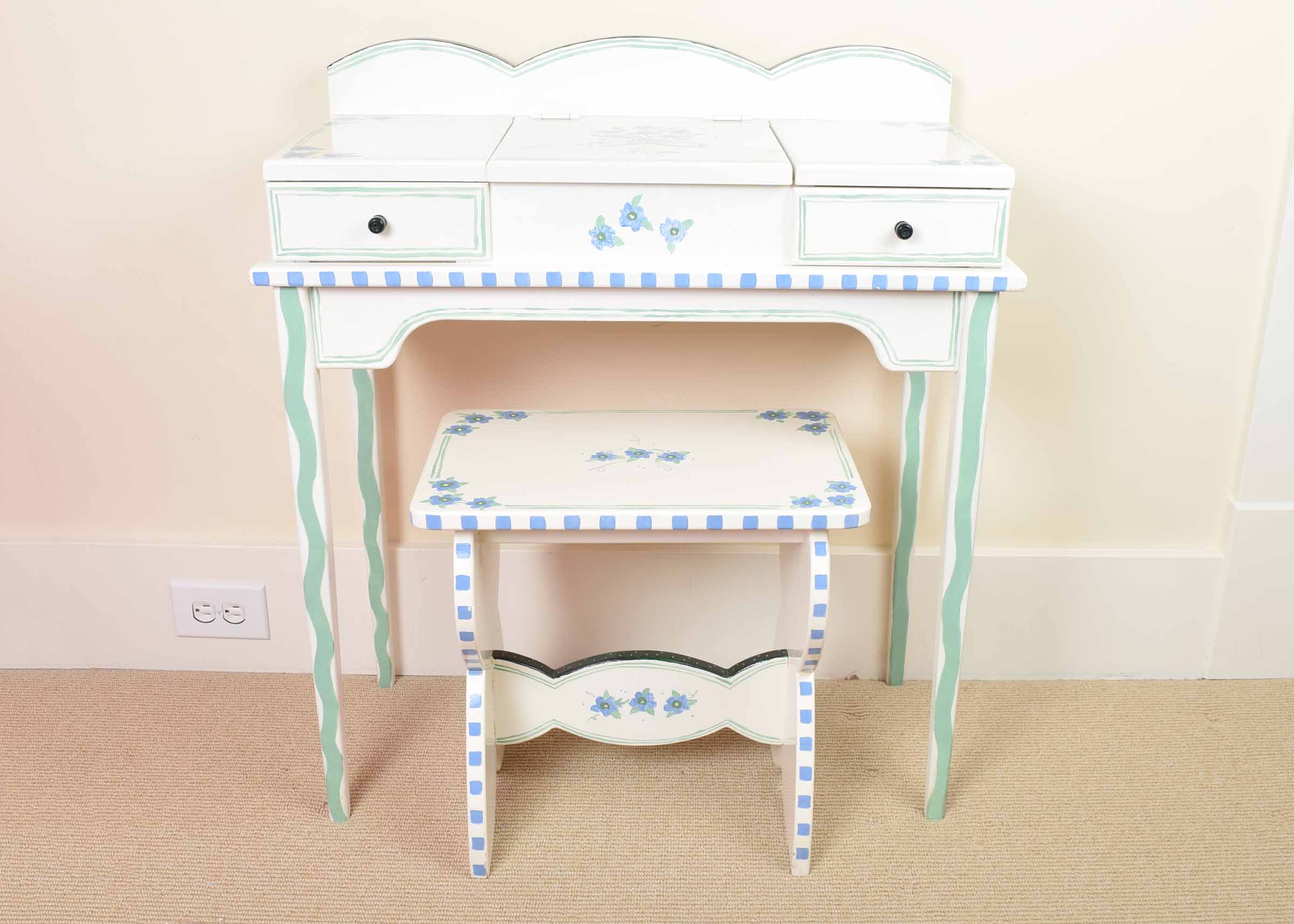 Child's Hand Painted Vanity and Bench