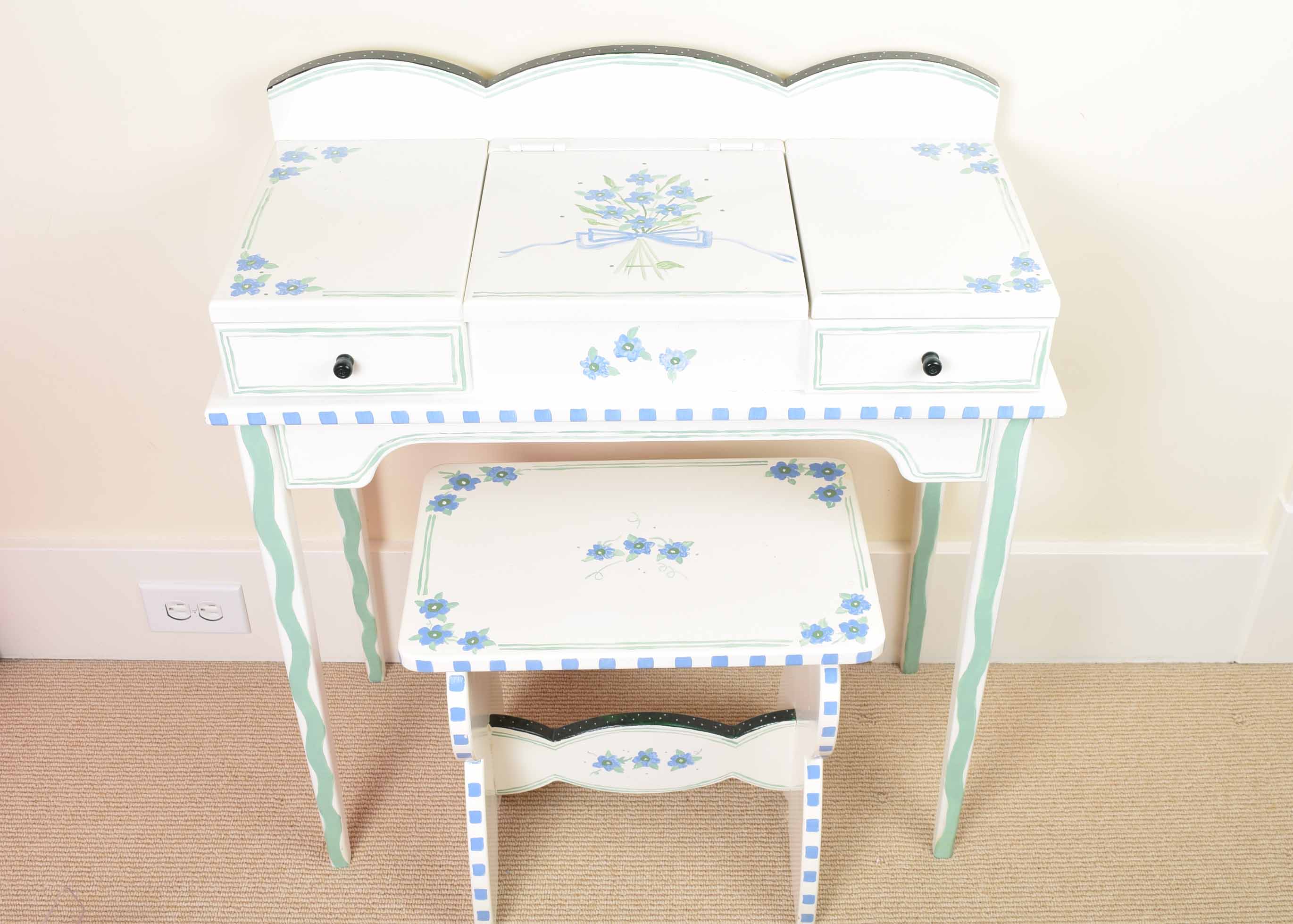 Child's Hand Painted Vanity and Bench