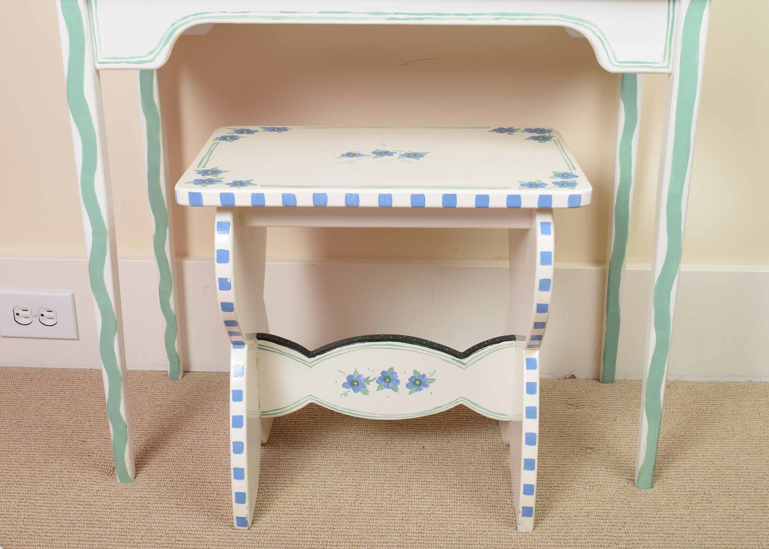 Child's Hand Painted Vanity and Bench