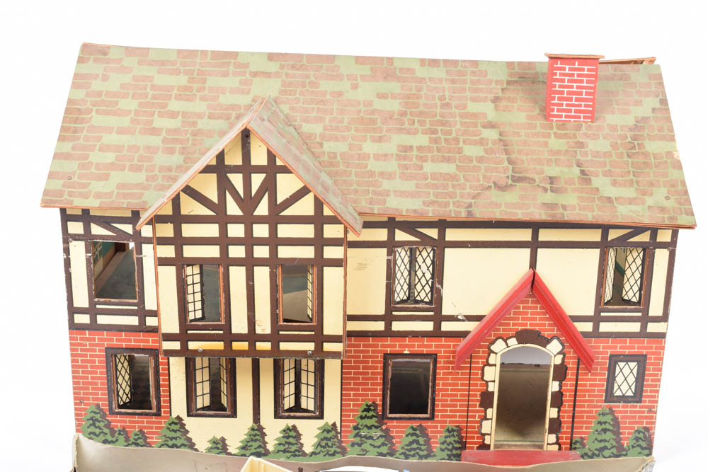 Vintage Cardboard Dollhouse and Dollhouse Furniture