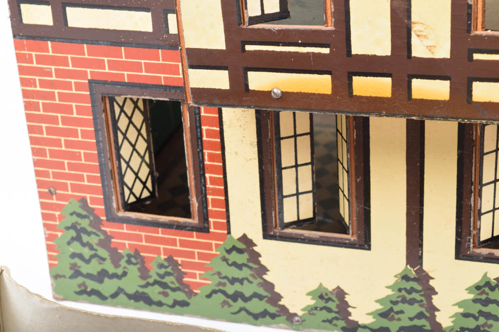 Vintage Cardboard Dollhouse and Dollhouse Furniture