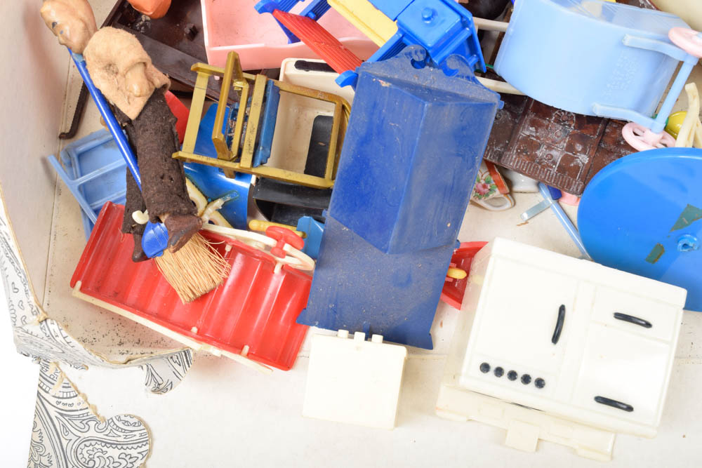 Vintage Cardboard Dollhouse and Dollhouse Furniture