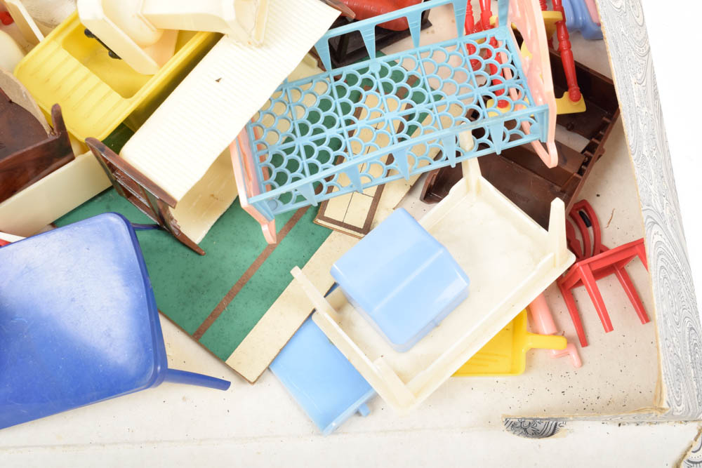 Vintage Cardboard Dollhouse and Dollhouse Furniture