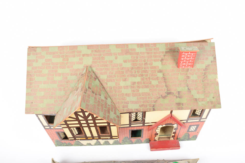 Vintage Cardboard Dollhouse and Dollhouse Furniture