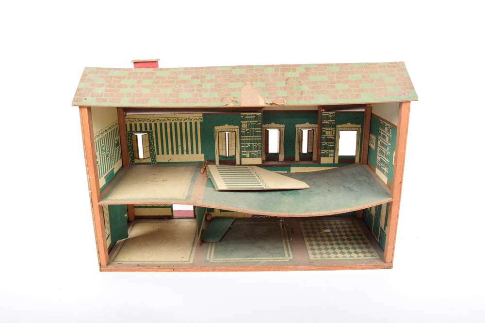 Vintage Cardboard Dollhouse and Dollhouse Furniture