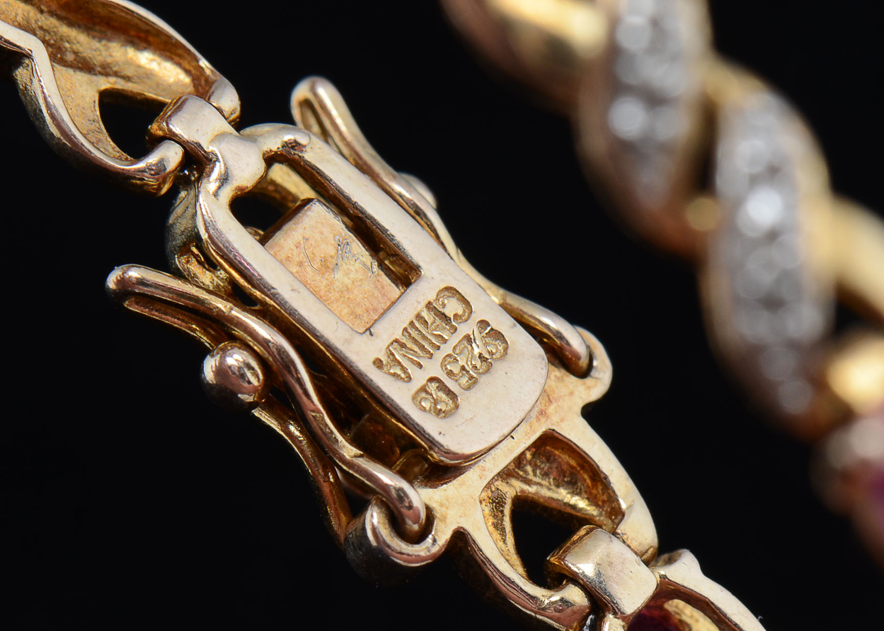 Sterling Two-Tone Synthetic Pink Sapphire and Diamond Bracelet