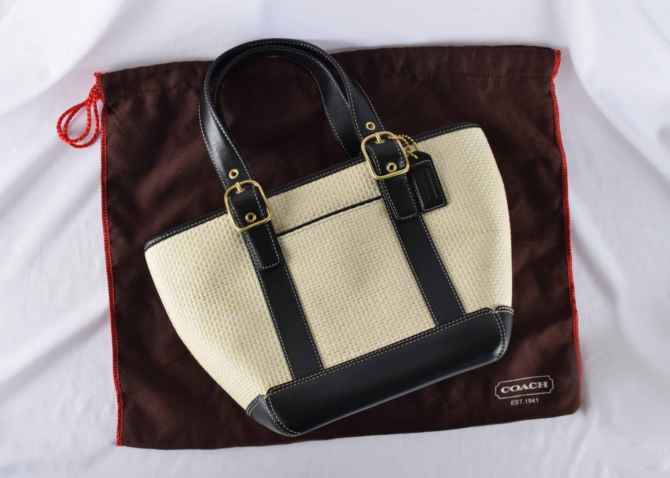 Coach Straw and Leather Handbag