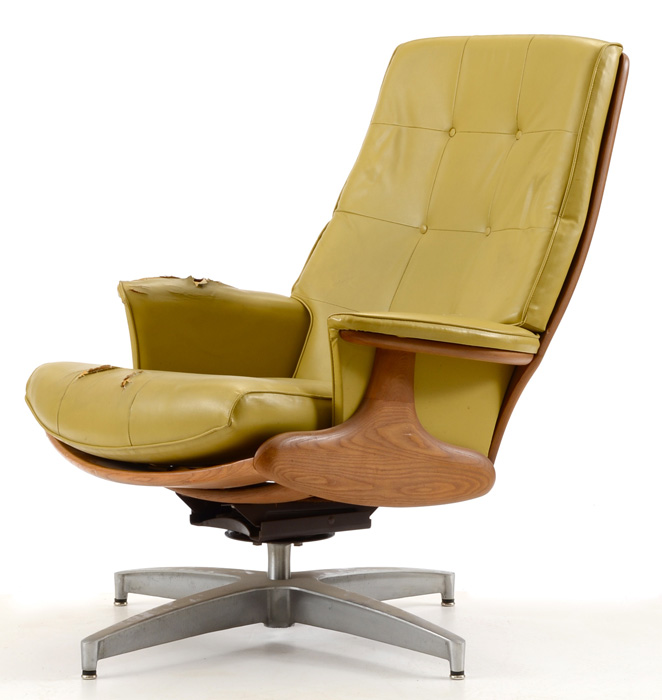 Mid-Century Modern Heywood Wakefield Teak Side Chair and Ottoman