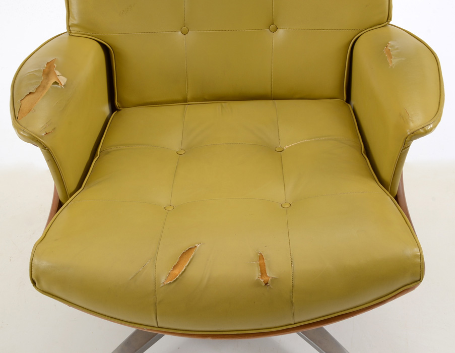 Mid-Century Modern Heywood Wakefield Teak Side Chair and Ottoman