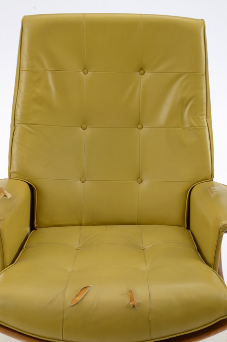 Mid-Century Modern Heywood Wakefield Teak Side Chair and Ottoman