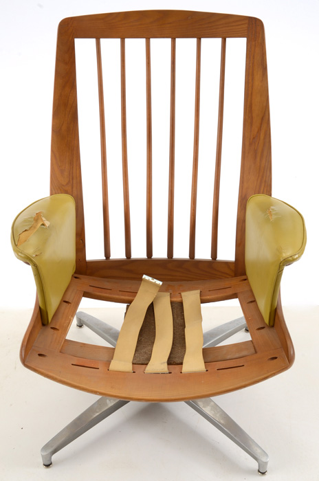 Mid-Century Modern Heywood Wakefield Teak Side Chair and Ottoman