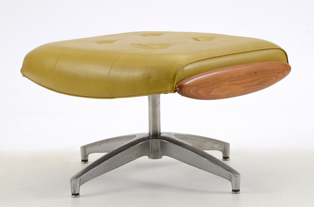 Mid-Century Modern Heywood Wakefield Teak Side Chair and Ottoman