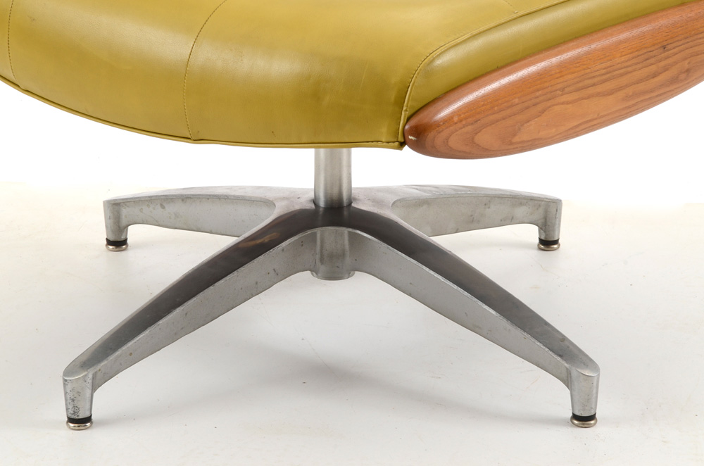 Mid-Century Modern Heywood Wakefield Teak Side Chair and Ottoman