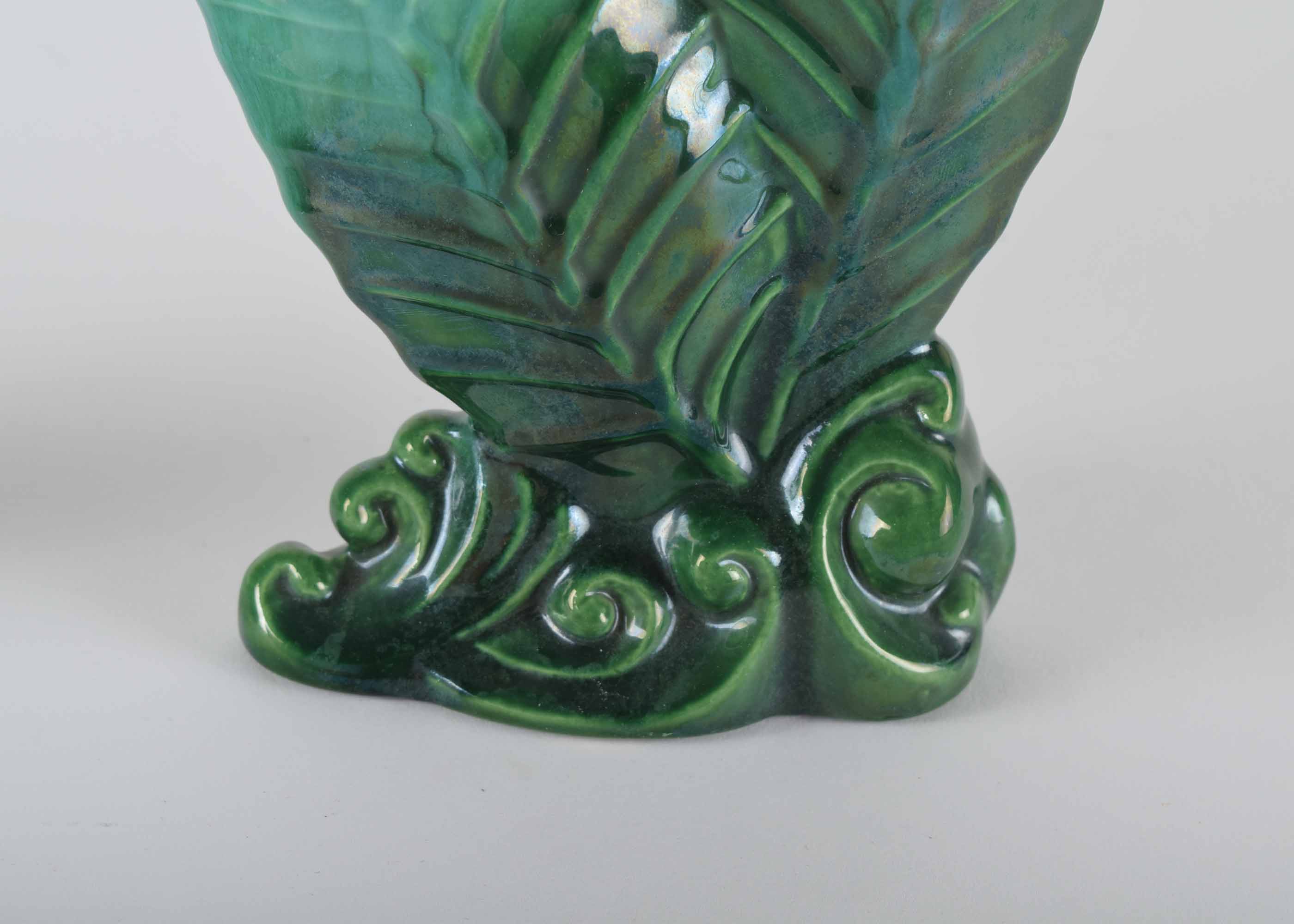 Vintage Royal Haeger Green Double Leaf Vase Pair
