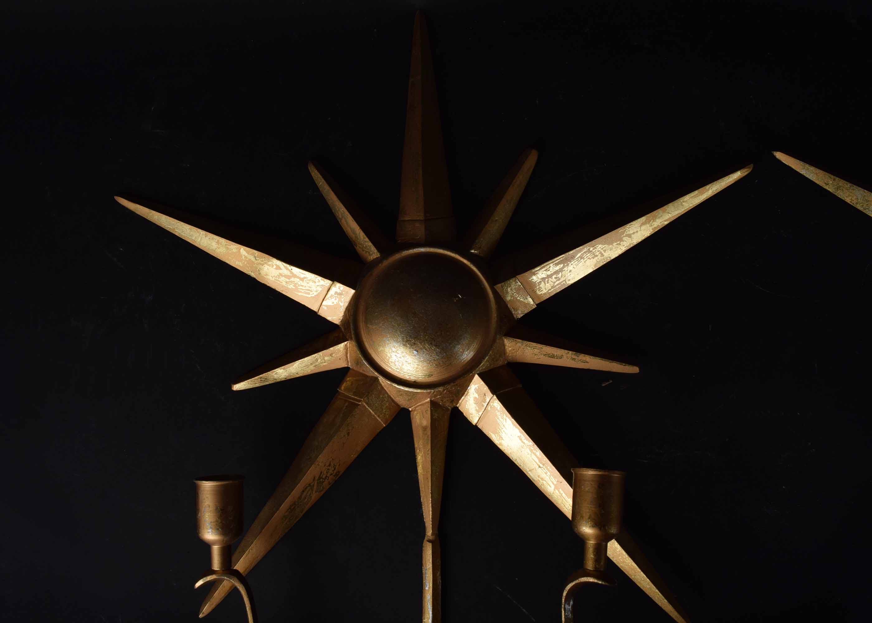 Gold Tone Metal Sunburst Candle Sconces