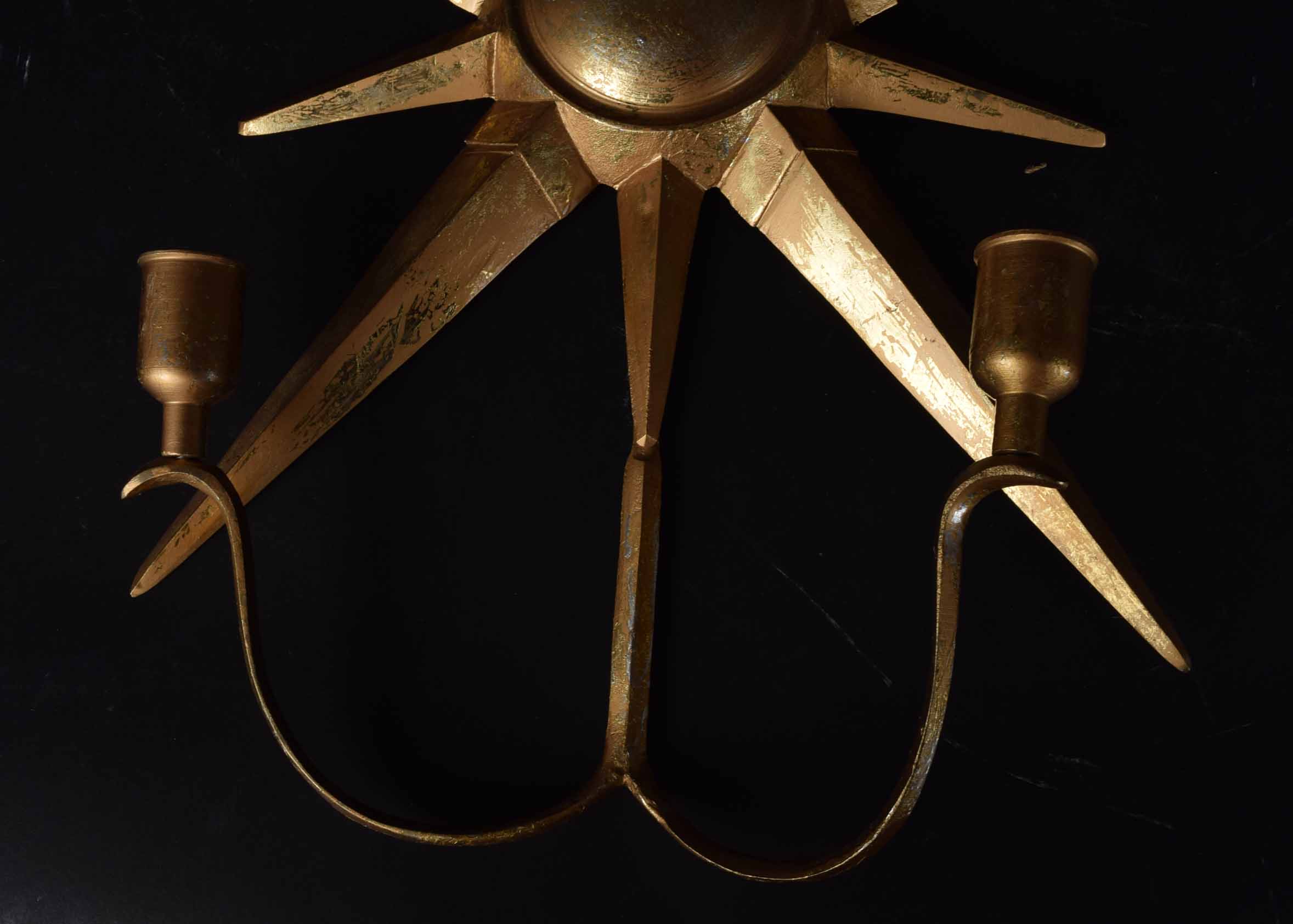 Gold Tone Metal Sunburst Candle Sconces