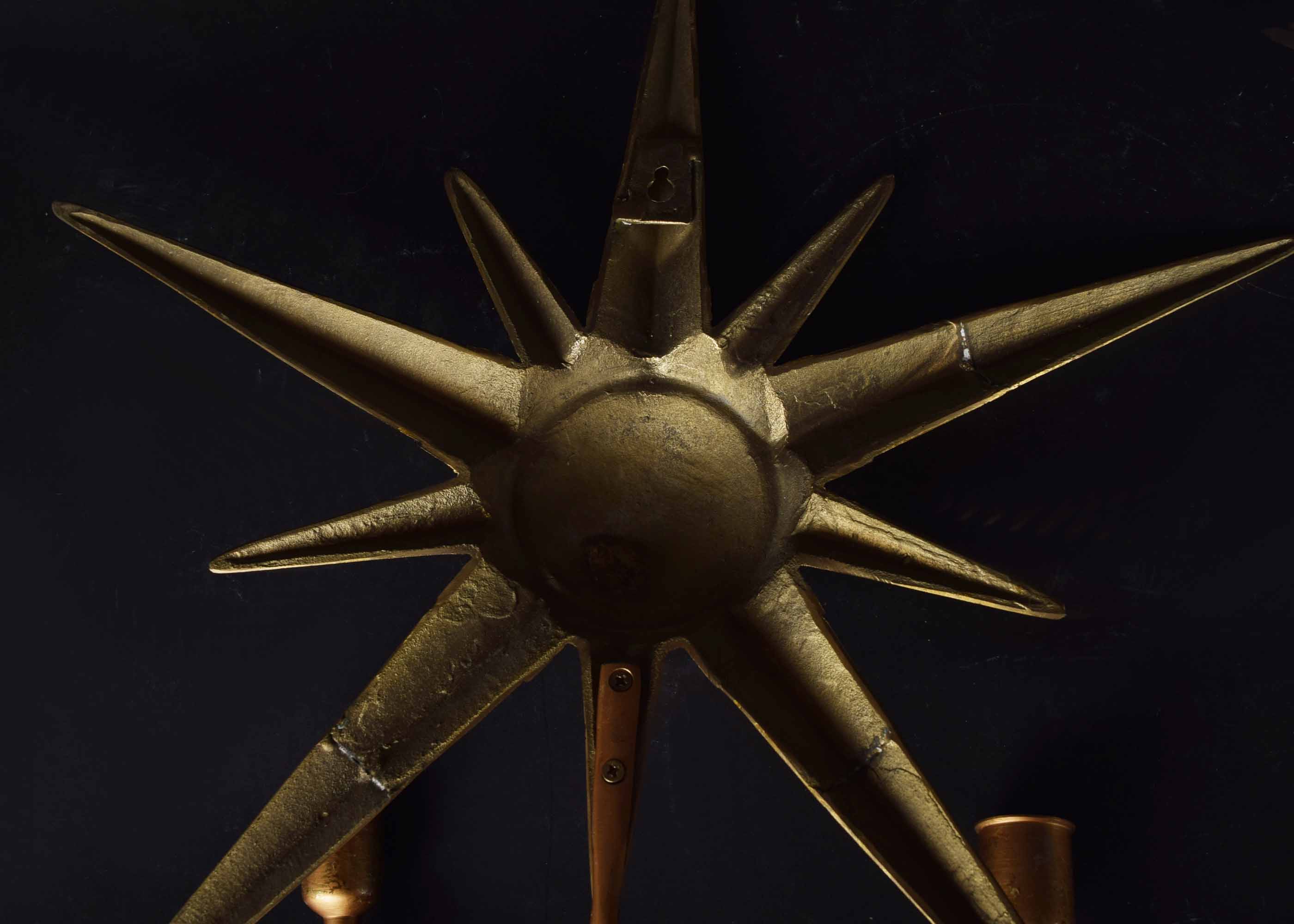 Gold Tone Metal Sunburst Candle Sconces