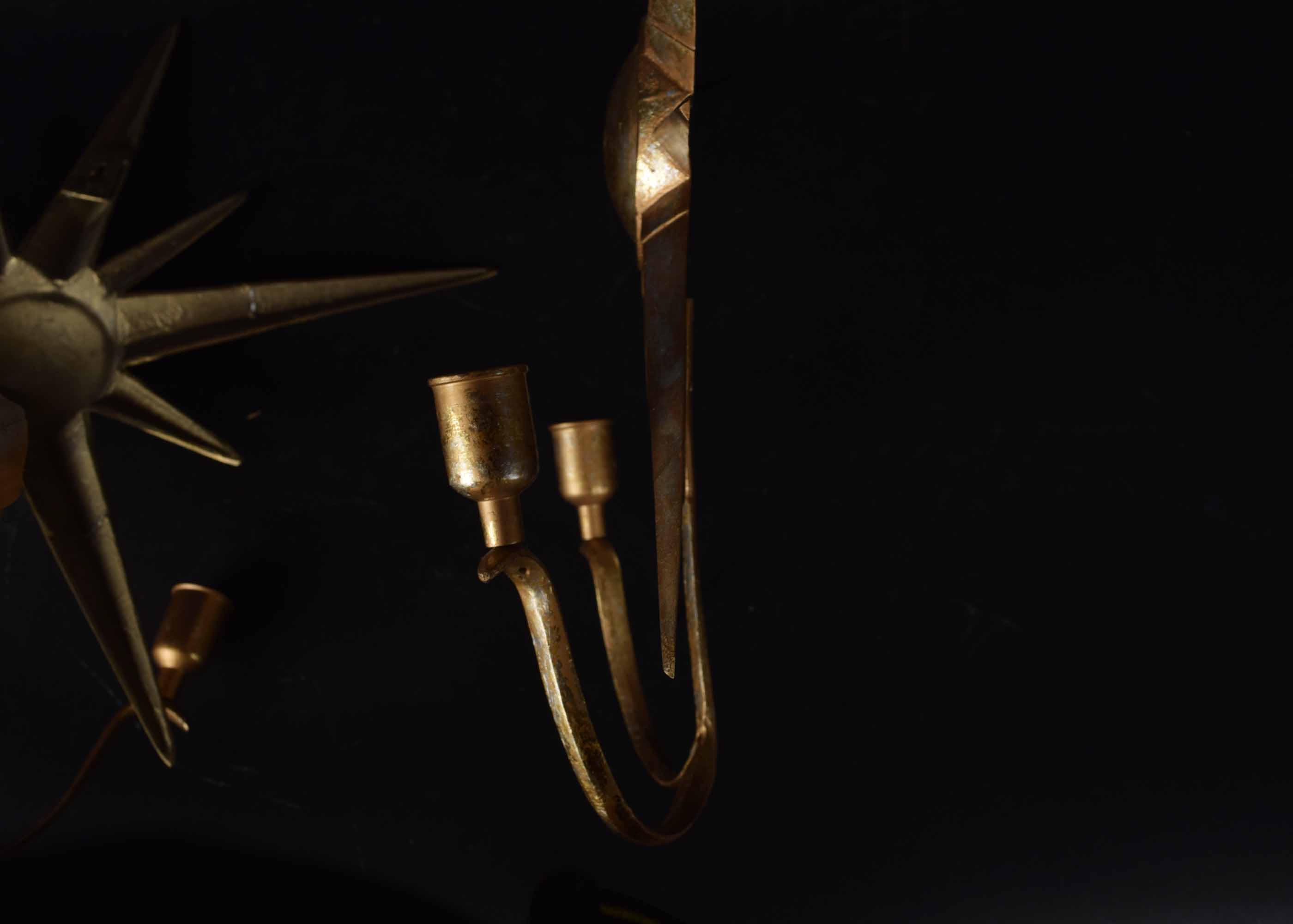 Gold Tone Metal Sunburst Candle Sconces