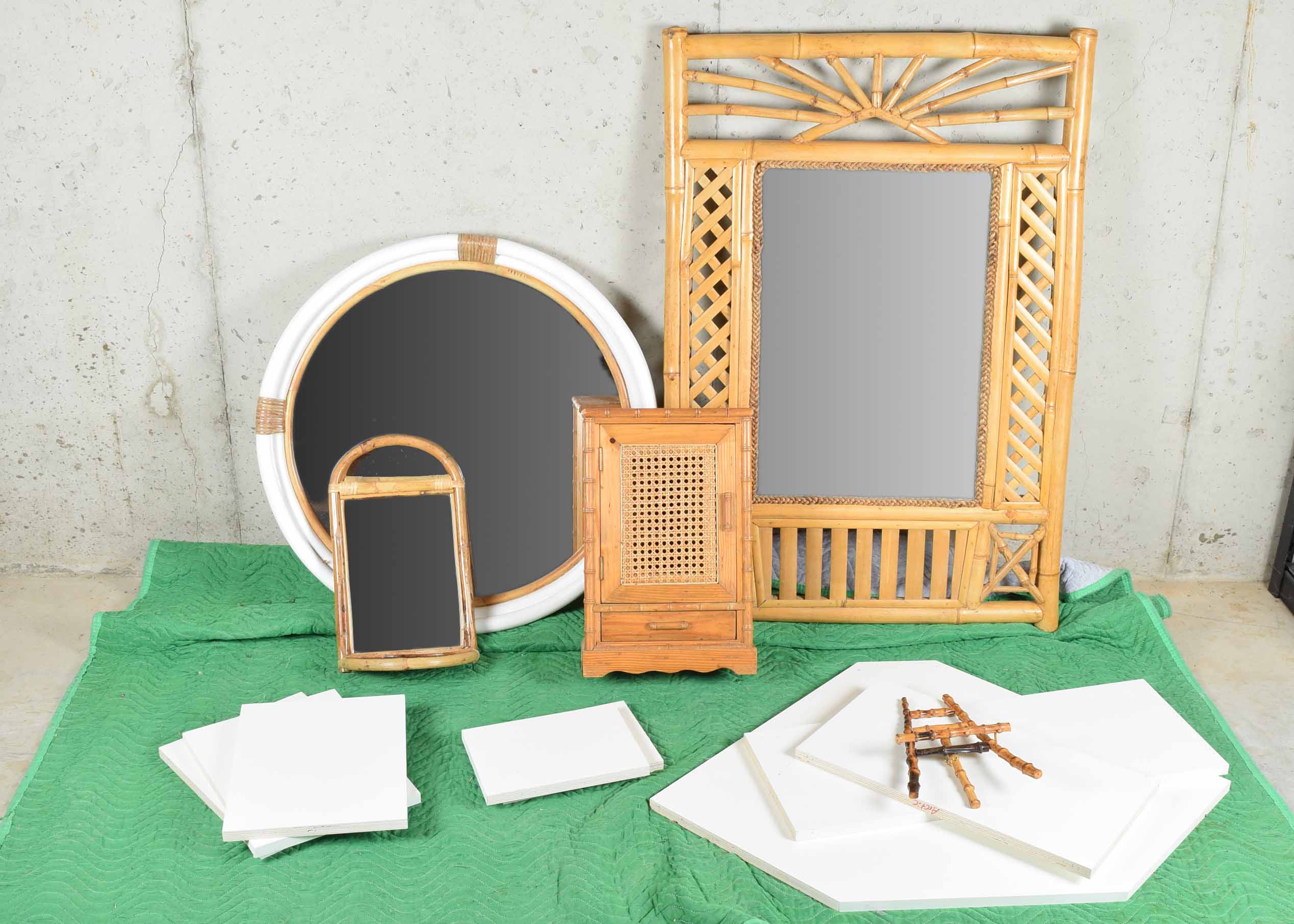 Rattan and Bamboo Mirror and Decor Group