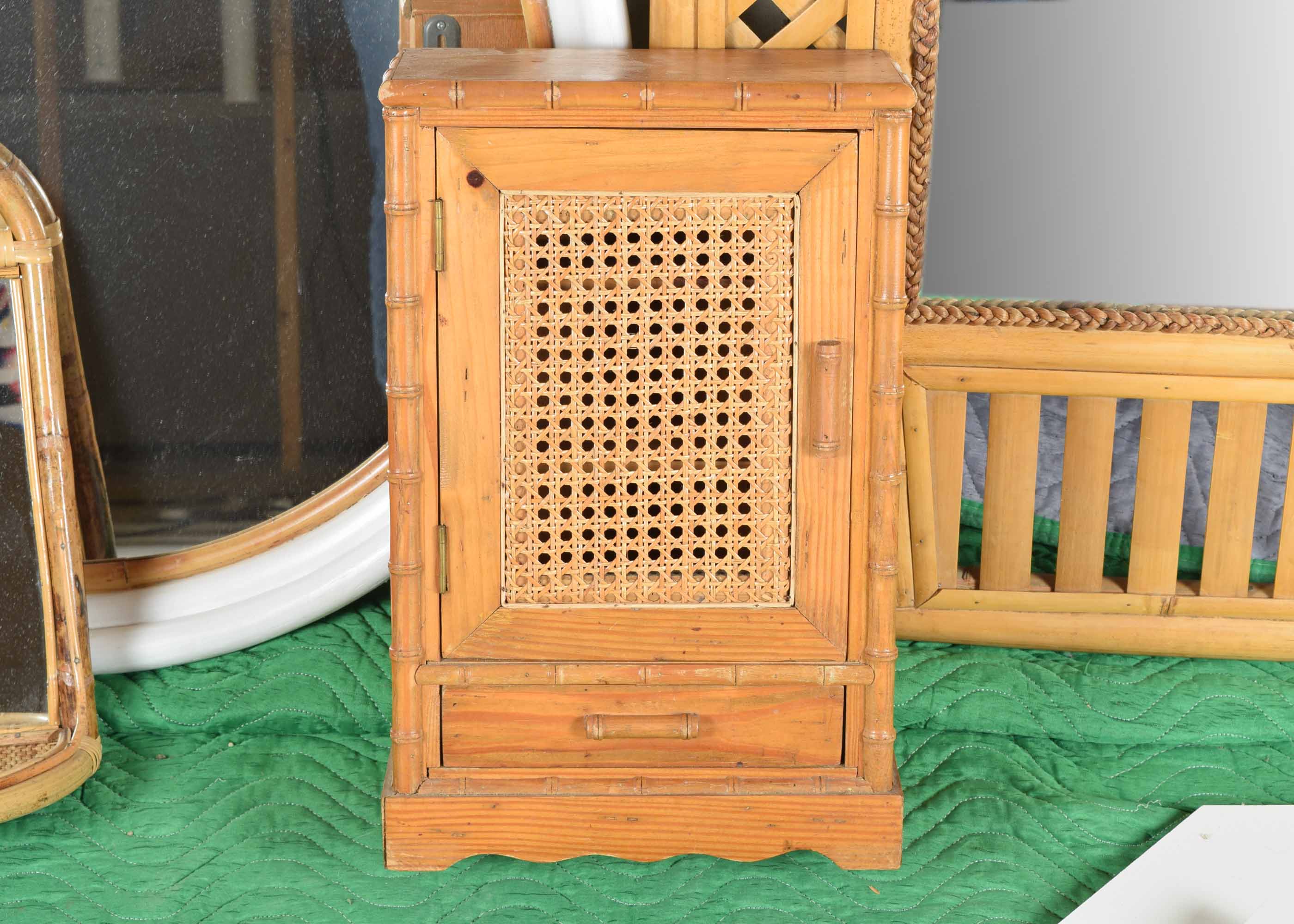 Rattan and Bamboo Mirror and Decor Group