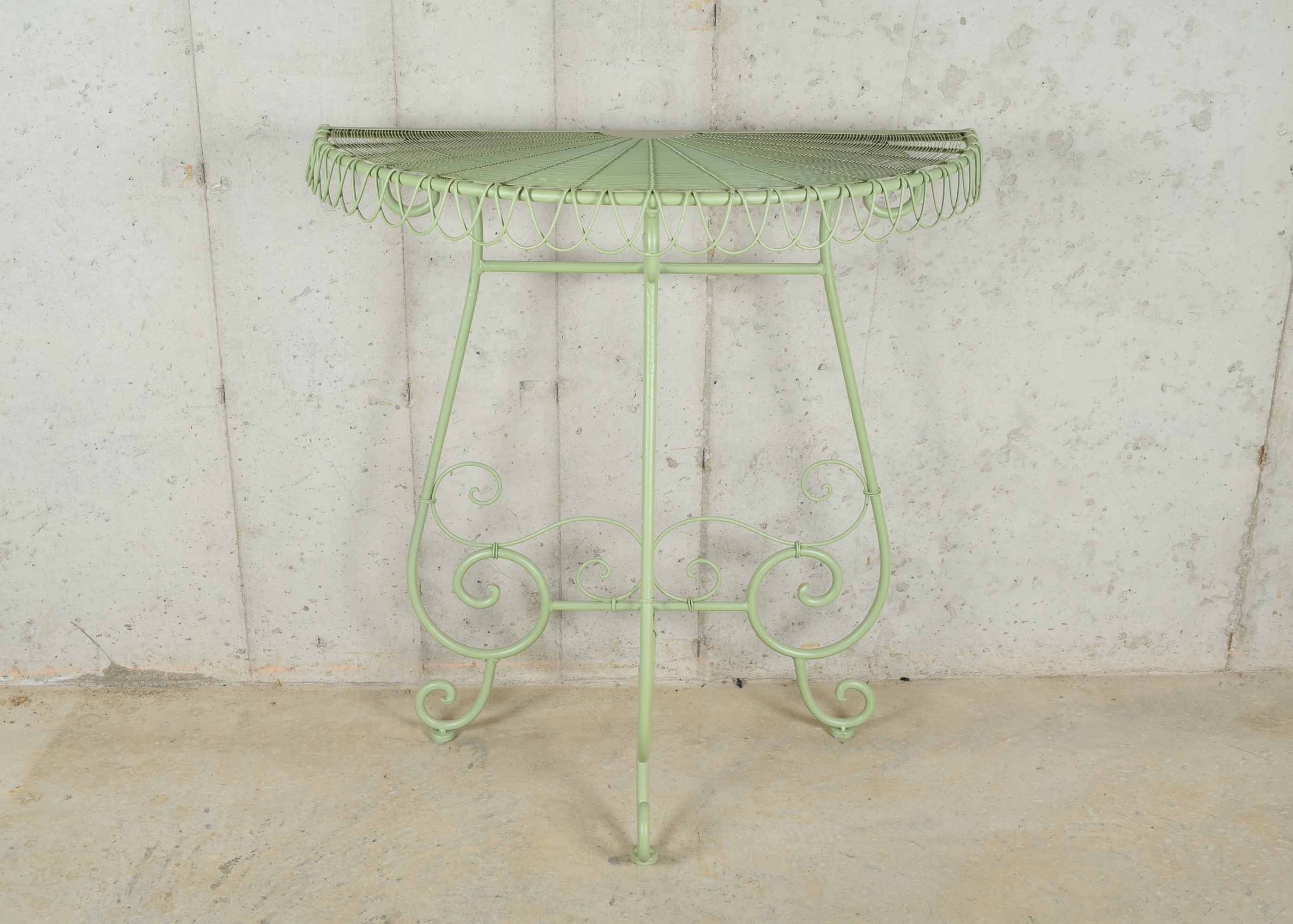 Green Iron and Wire Demilune Table