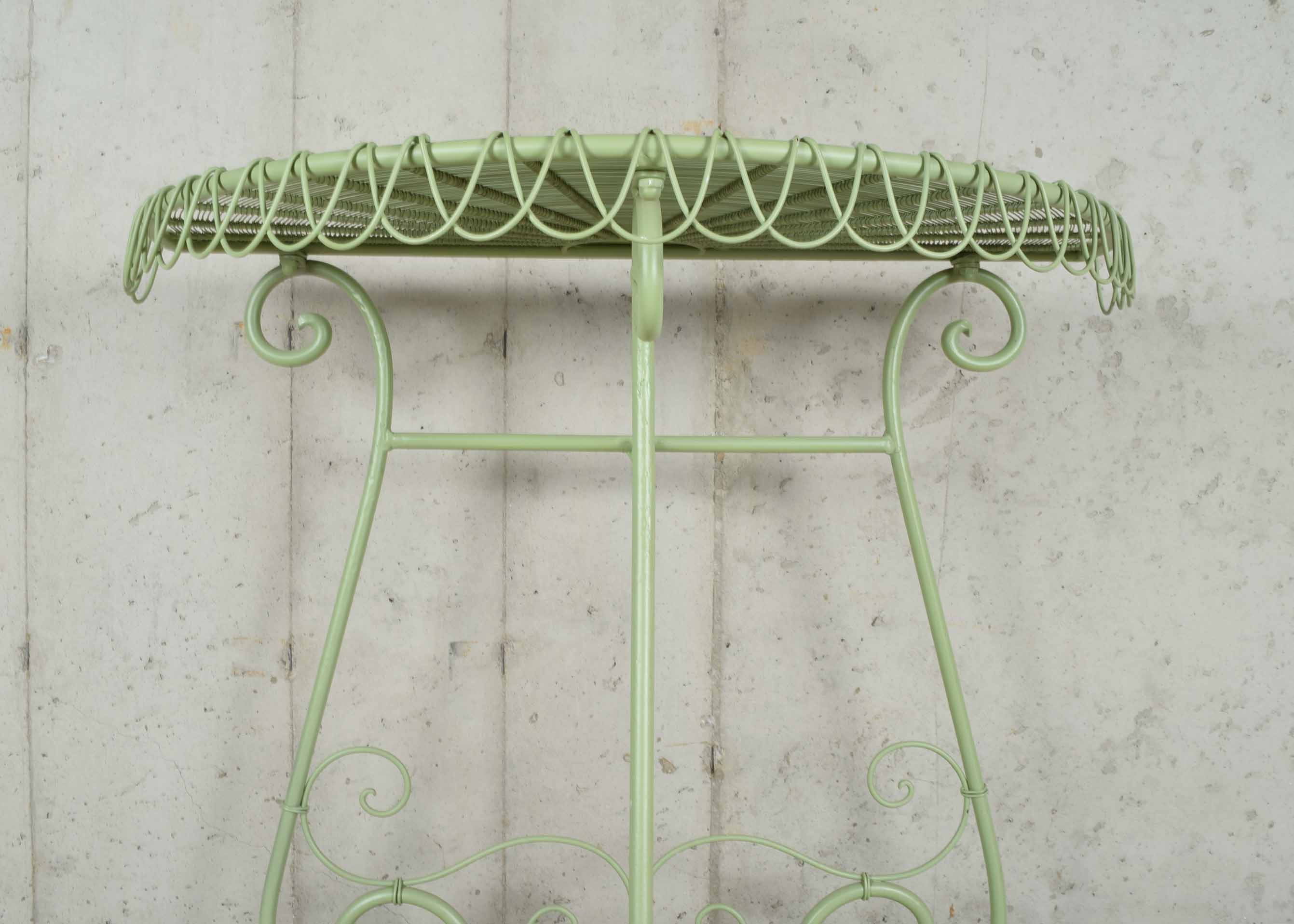 Green Iron and Wire Demilune Table