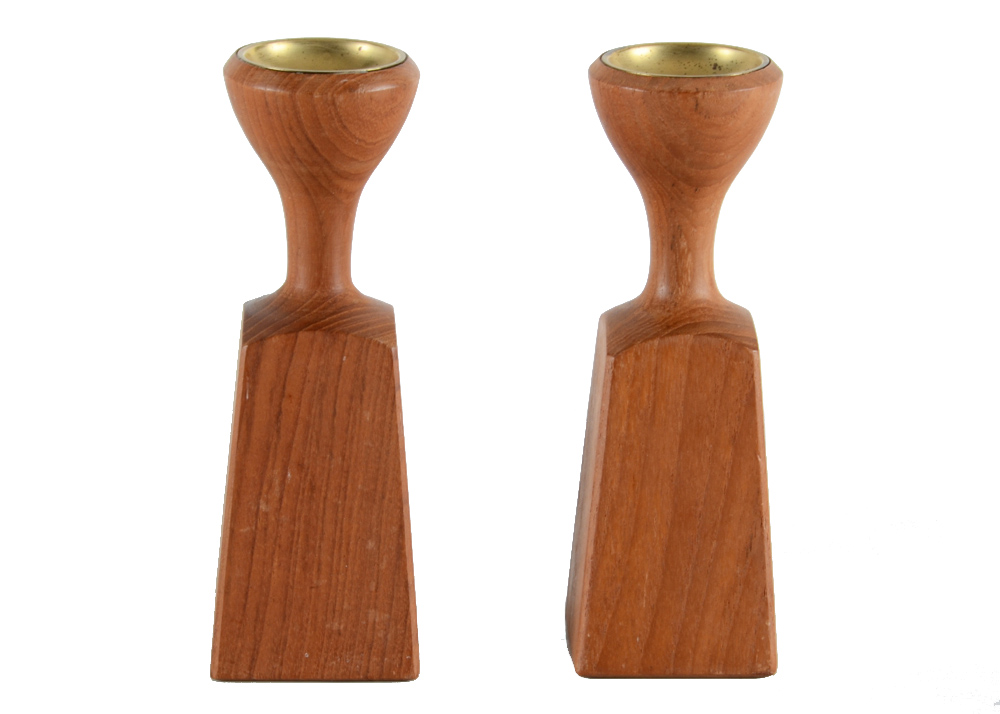 Pair of Dansk Teak Candleholders