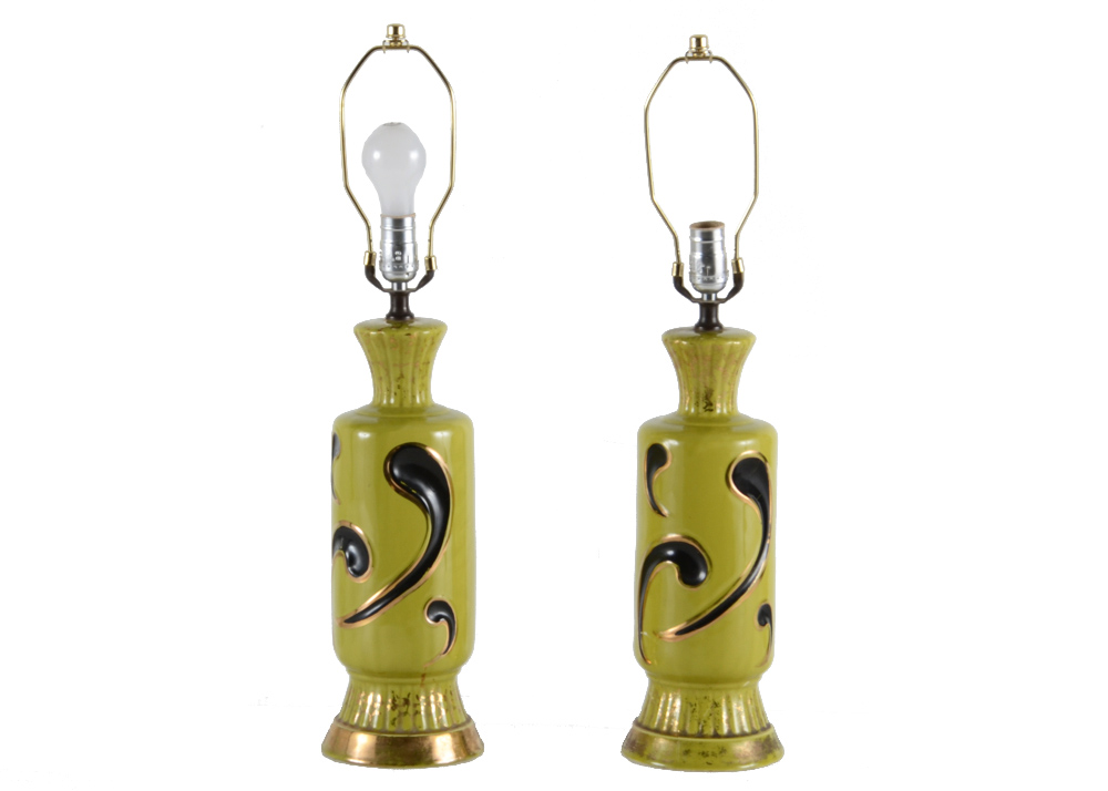 Pair of Green Ceramic Table Lamps