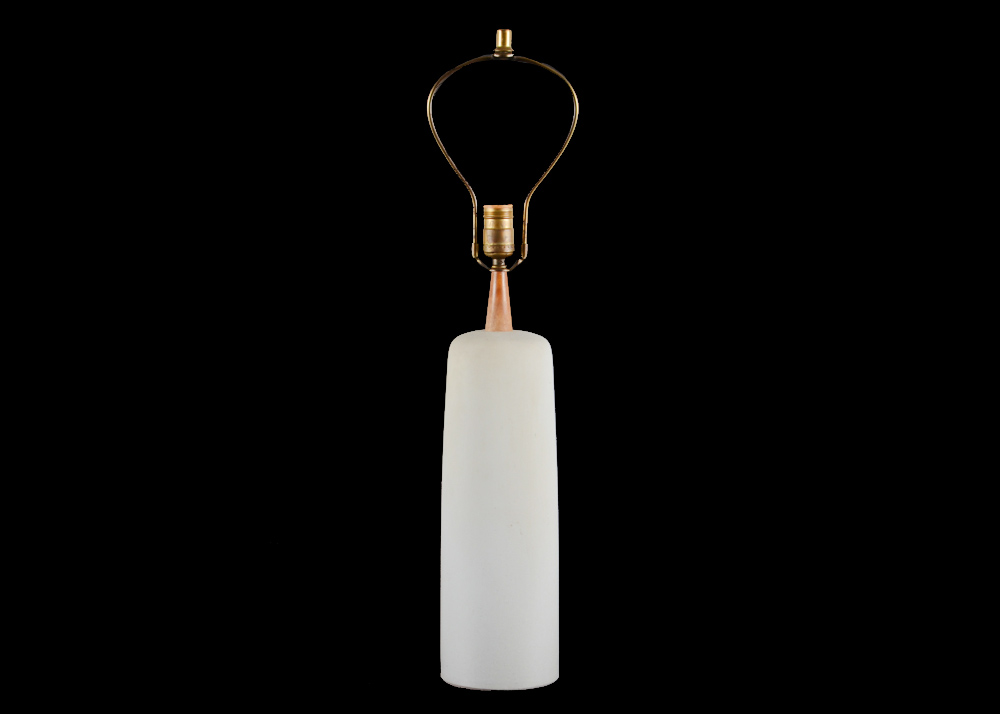 Martz Signed Ceramic and Teak Table Lamp