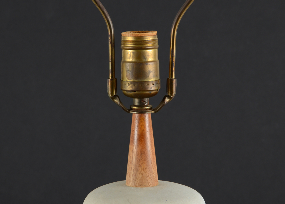 Martz Signed Ceramic and Teak Table Lamp