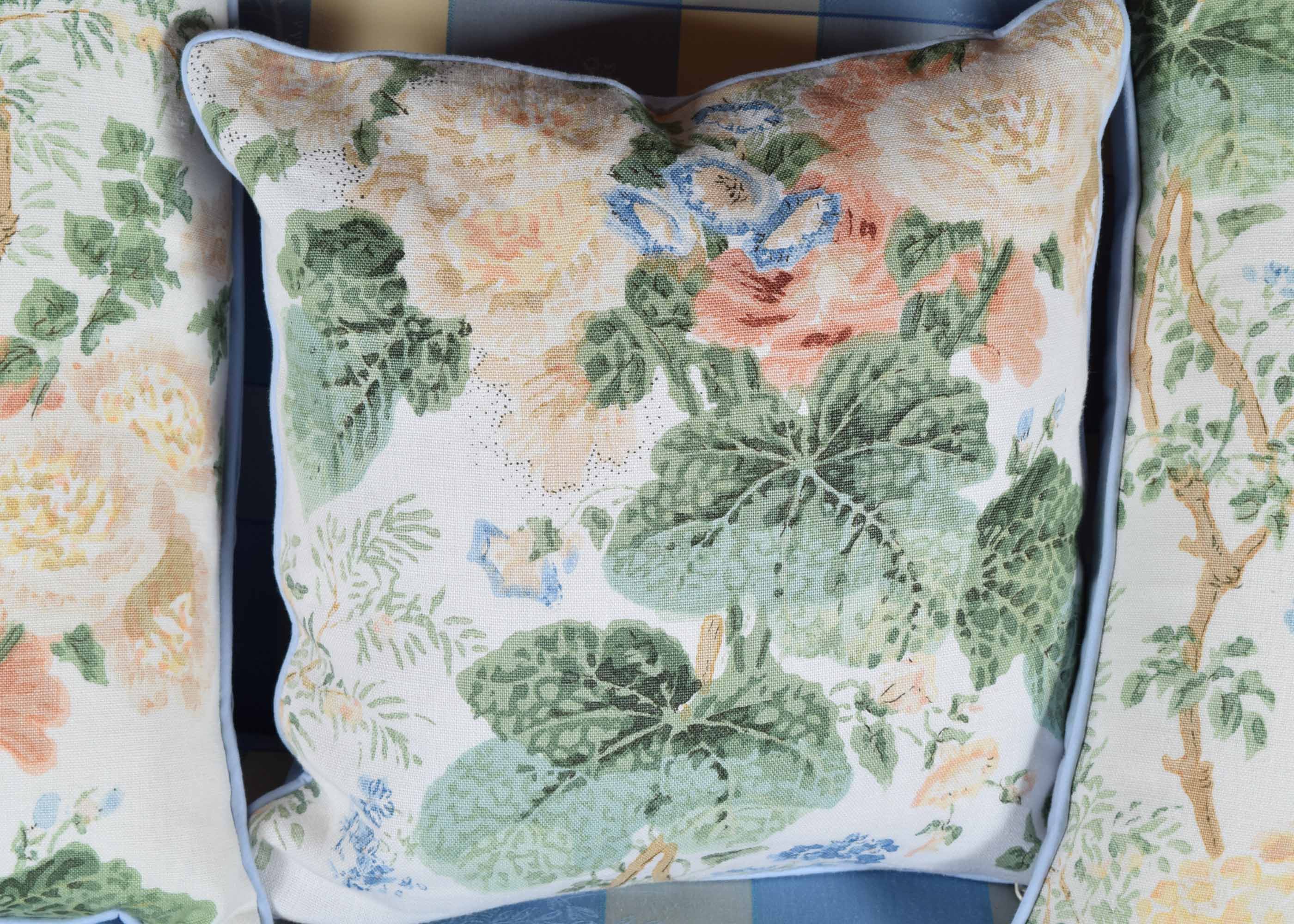 Green and Blue "Hollyhock" Floral Pillow Trio