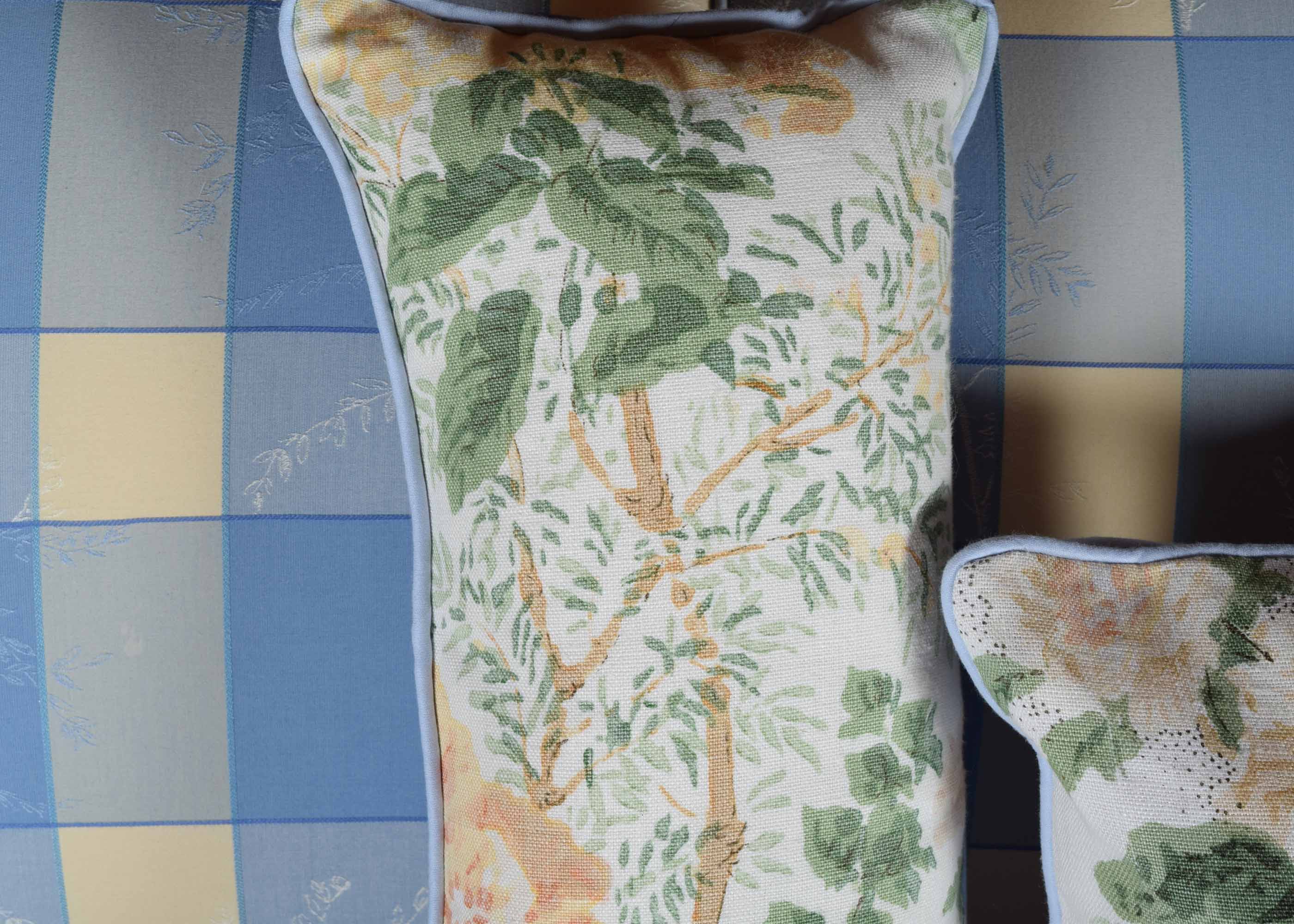 Green and Blue "Hollyhock" Floral Pillow Trio