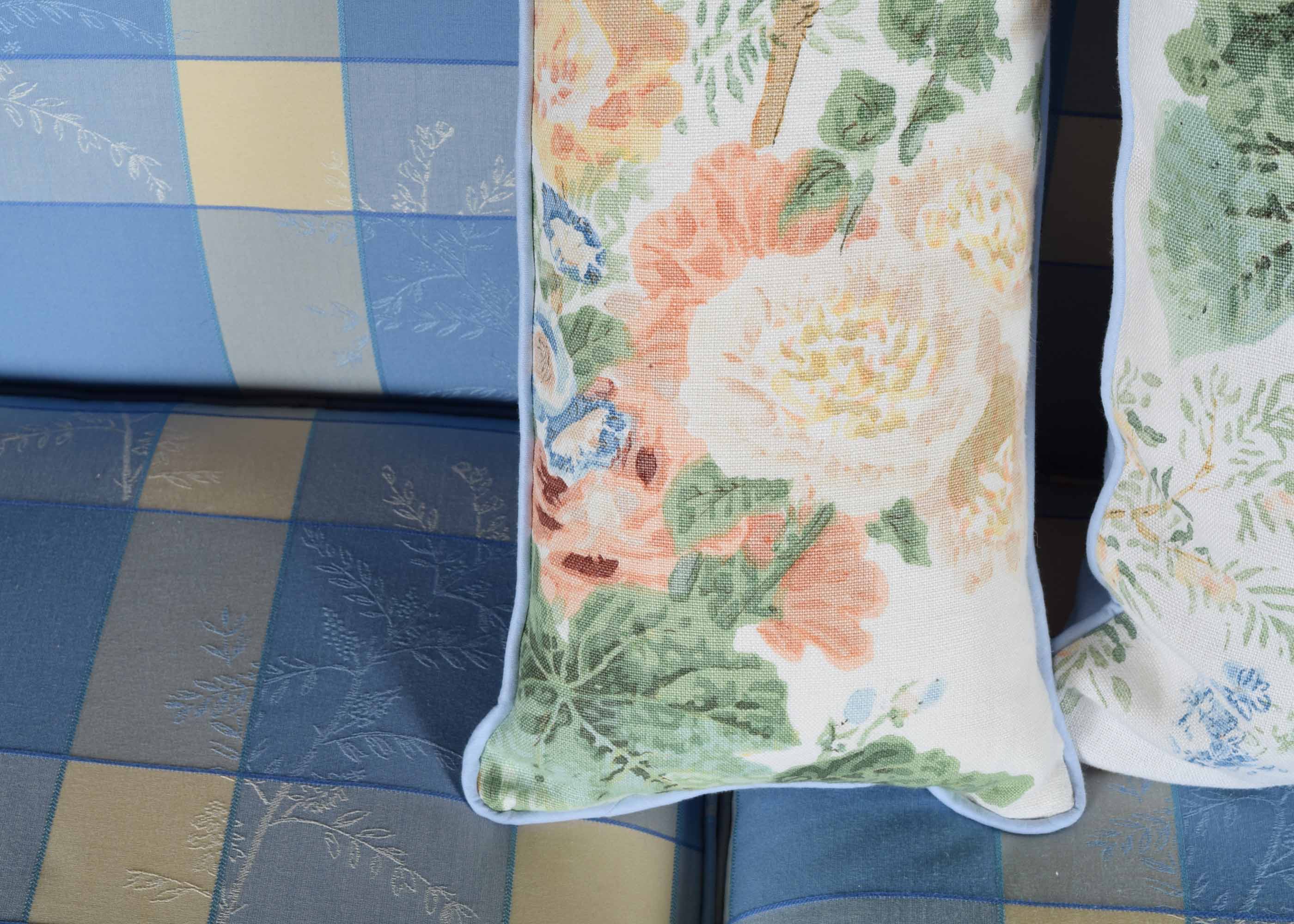 Green and Blue "Hollyhock" Floral Pillow Trio