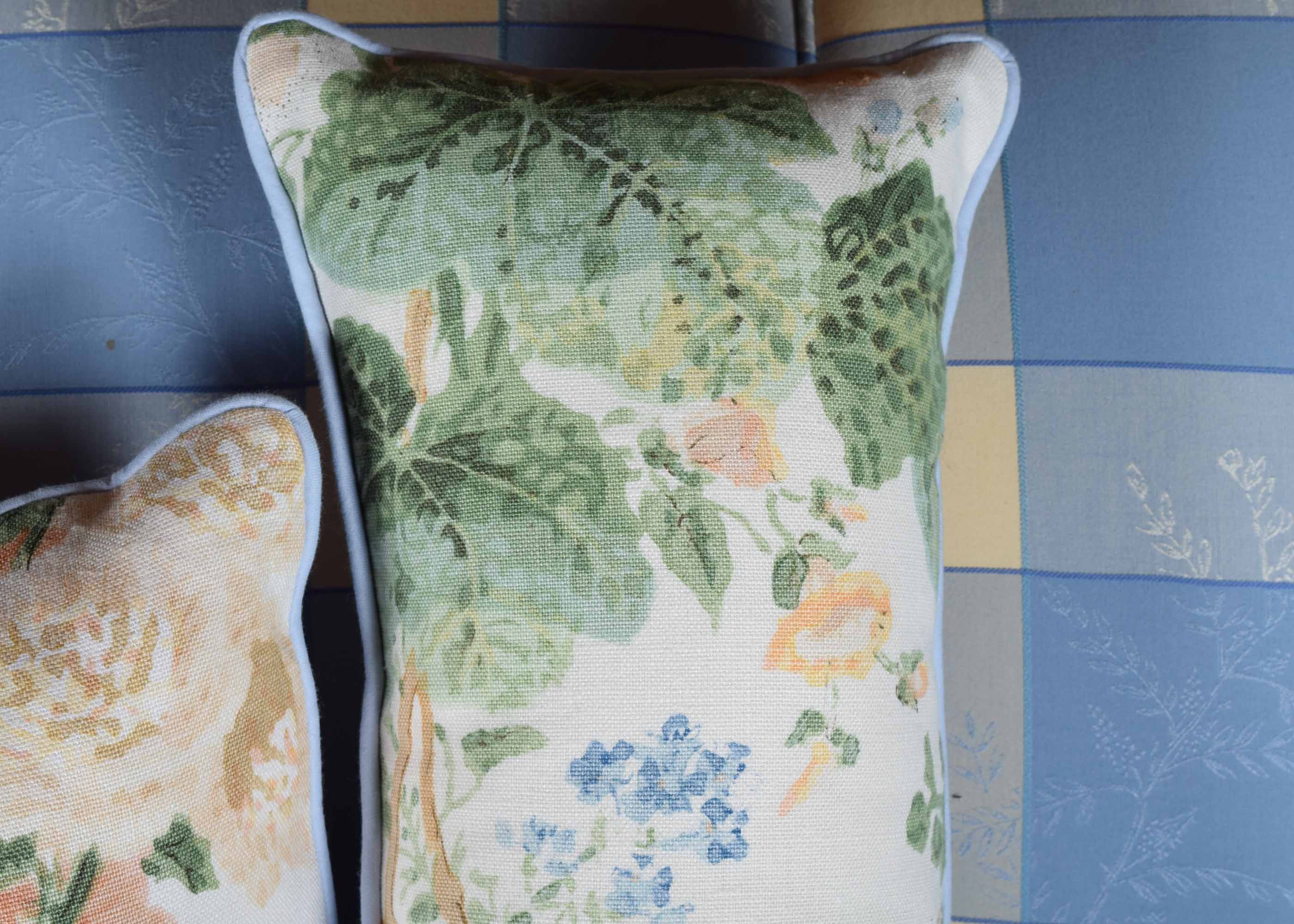 Green and Blue "Hollyhock" Floral Pillow Trio