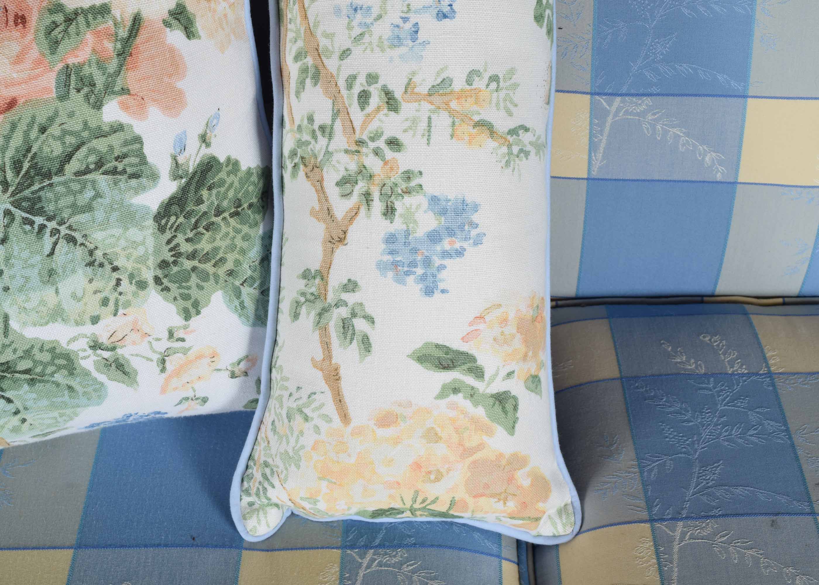 Green and Blue "Hollyhock" Floral Pillow Trio