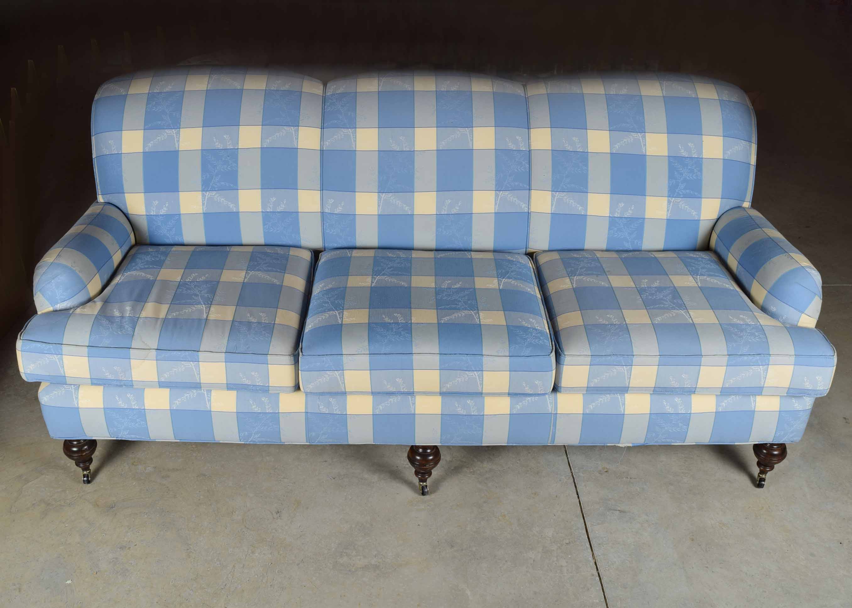 Blue and Cream Pierre Deaux French County Sofa