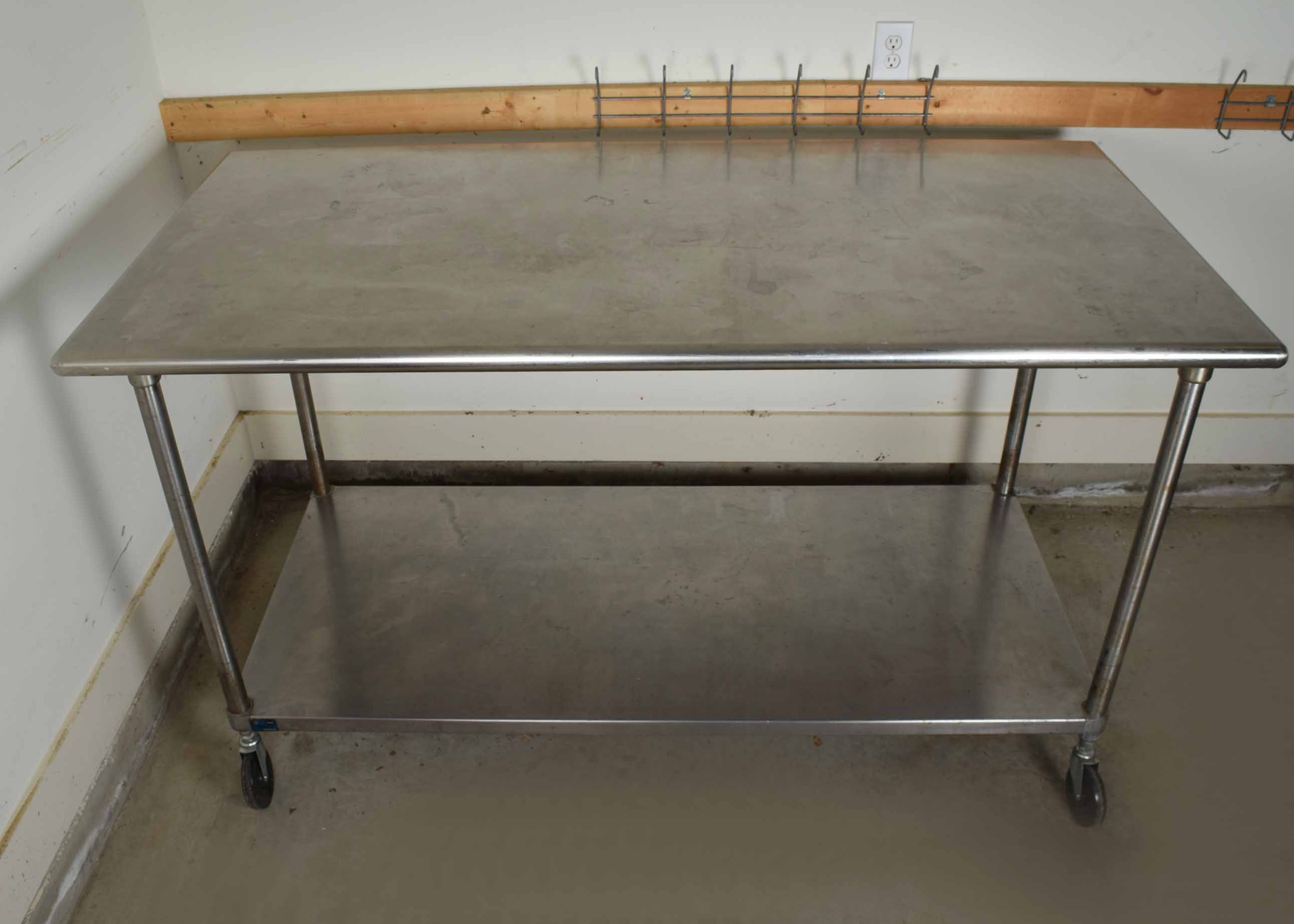 Commercial Stainless Steel Two Tier Rolling Kitchen Prep Table